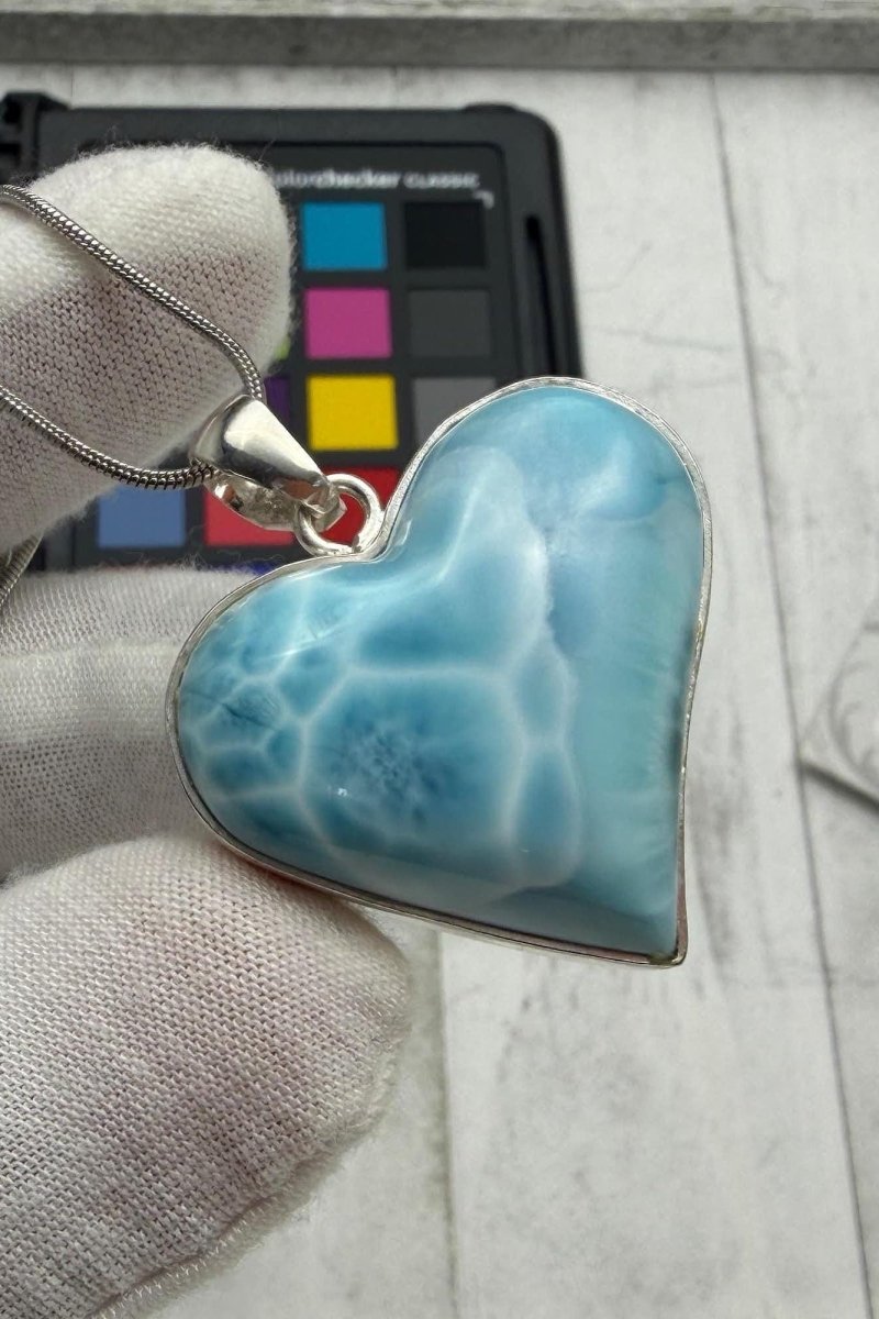 Natural Larimar Heart Necklace, Sterling Silver - Larimar Creations