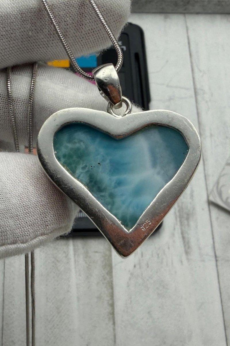 Natural Larimar Heart Necklace, Sterling Silver - Larimar Creations