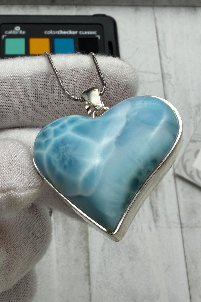 Natural Larimar Heart Necklace, Sterling Silver - Larimar Creations