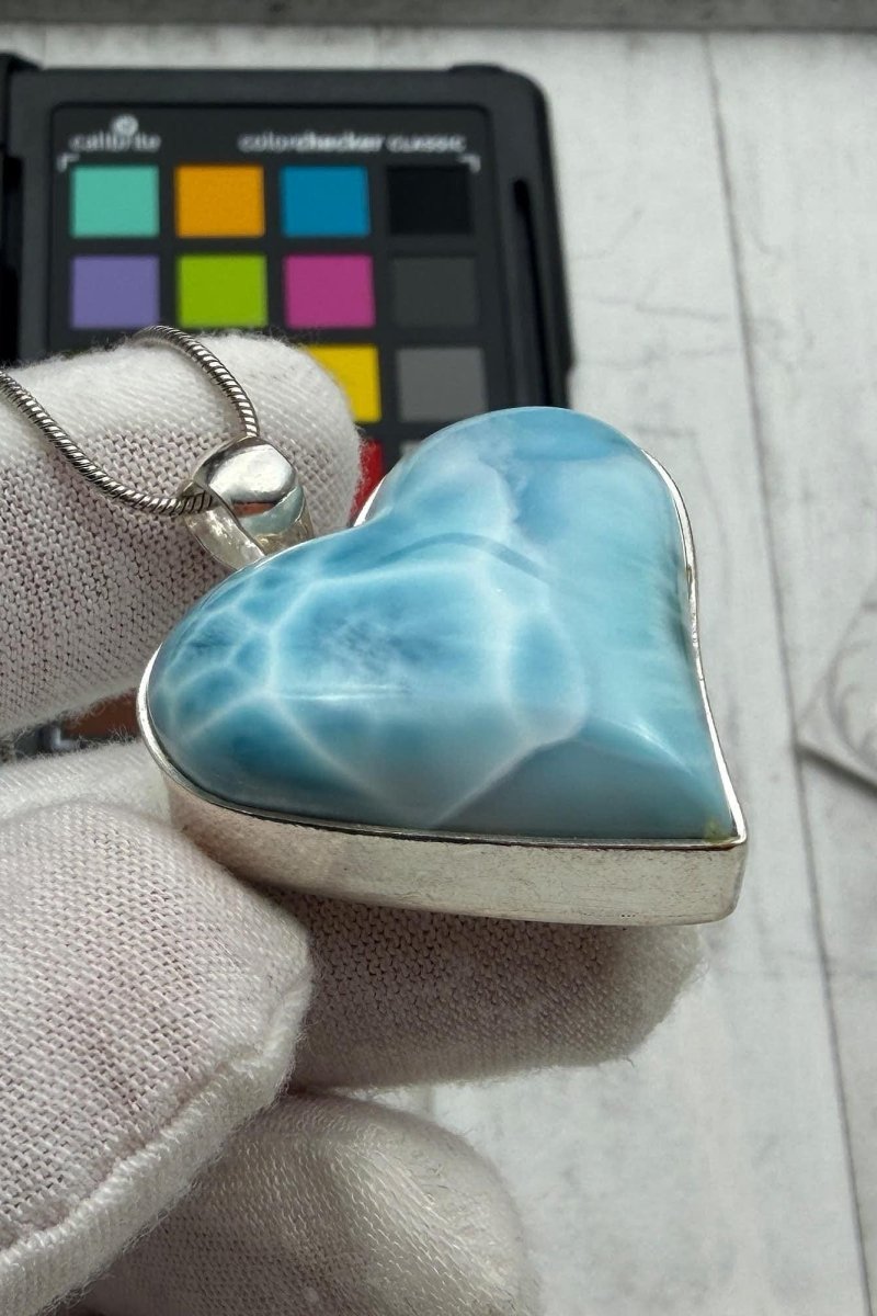 Natural Larimar Heart Necklace, Sterling Silver - Larimar Creations