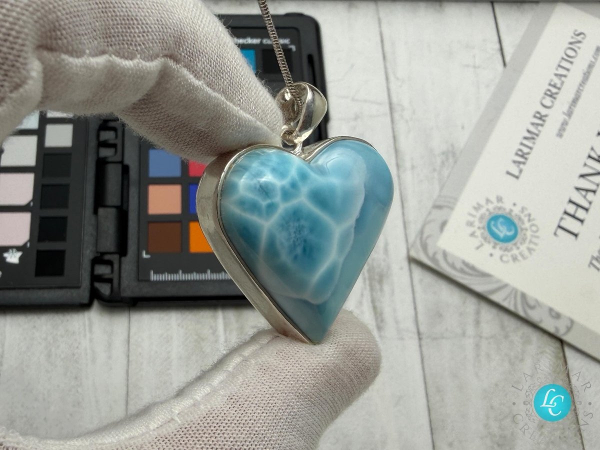 Natural Larimar Heart Necklace, Sterling Silver - Larimar Creations