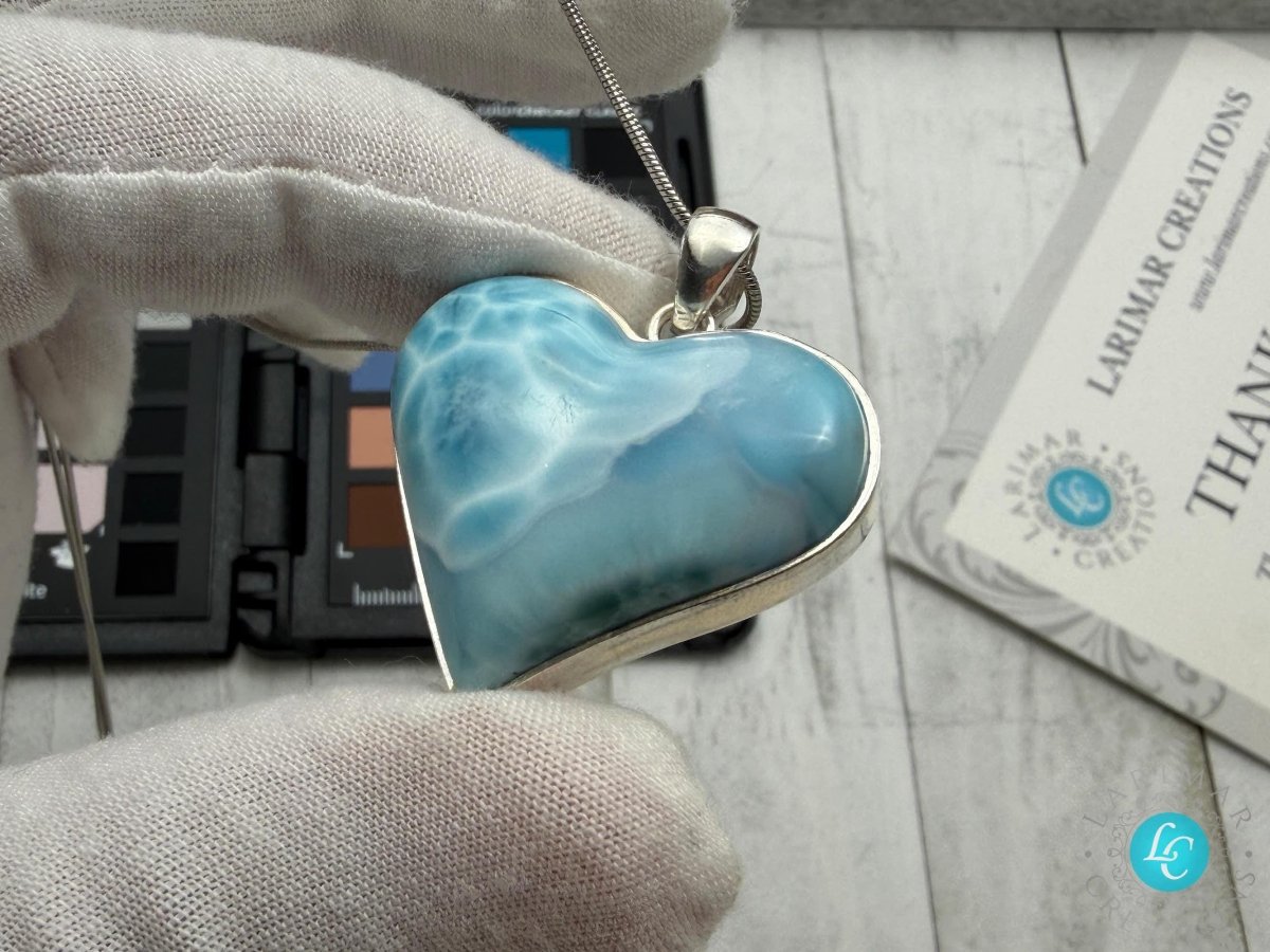 Natural Larimar Heart Necklace, Sterling Silver - Larimar Creations