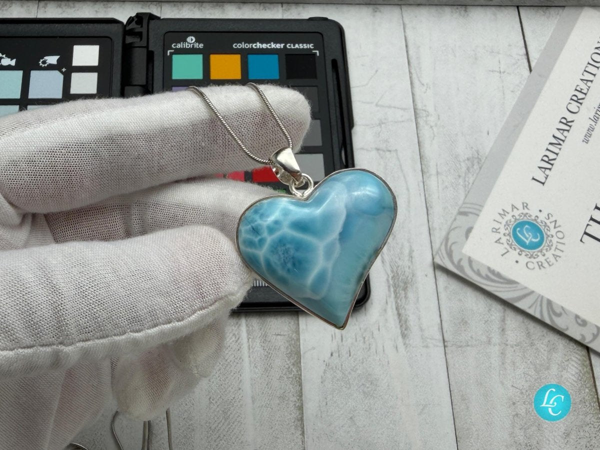 Natural Larimar Heart Necklace, Sterling Silver - Larimar Creations