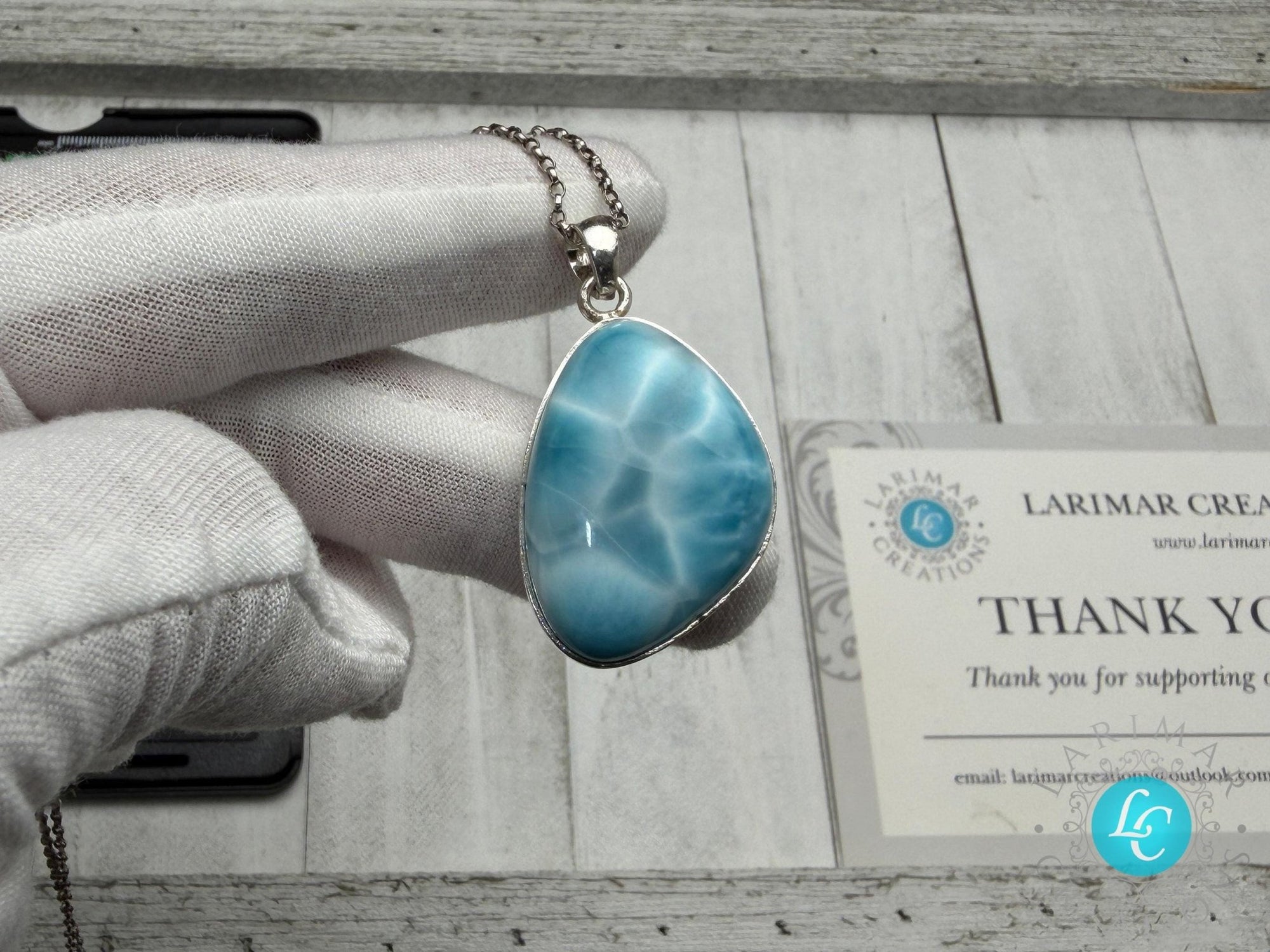 Natural Larimar Pendant in 925 Sterling Silver - Larimar Creations