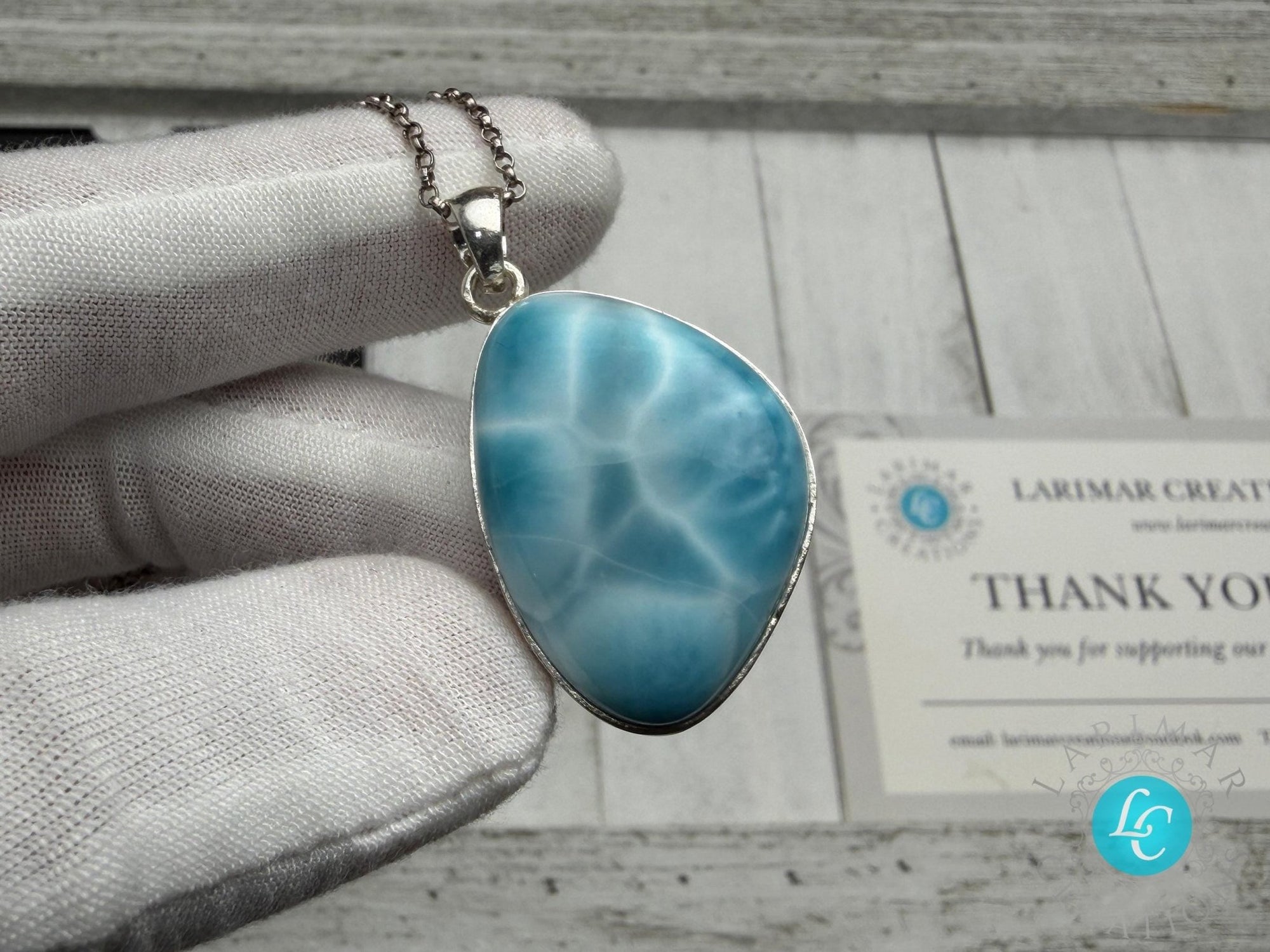 Natural Larimar Pendant in 925 Sterling Silver - Larimar Creations