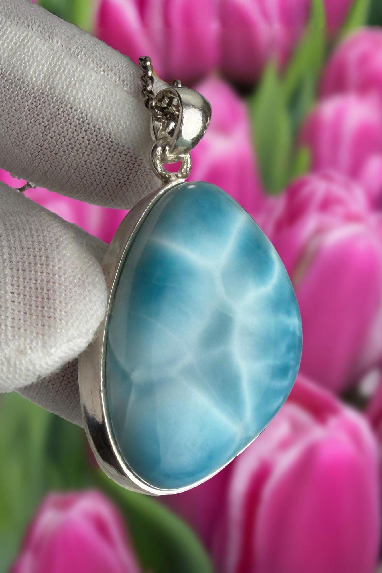 Natural Larimar Pendant in 925 Sterling Silver - Larimar Creations