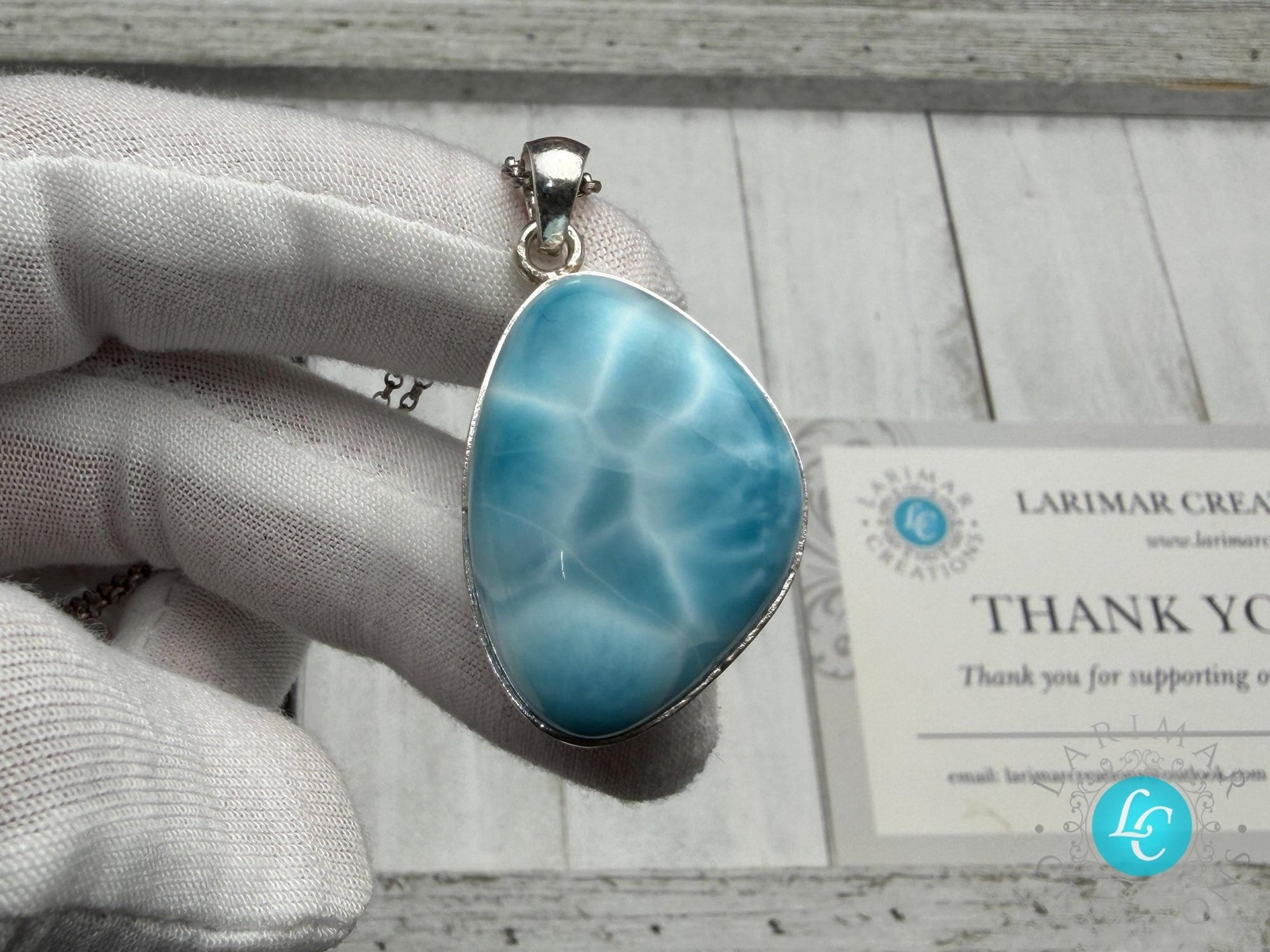 Natural Larimar Pendant in 925 Sterling Silver - Larimar Creations