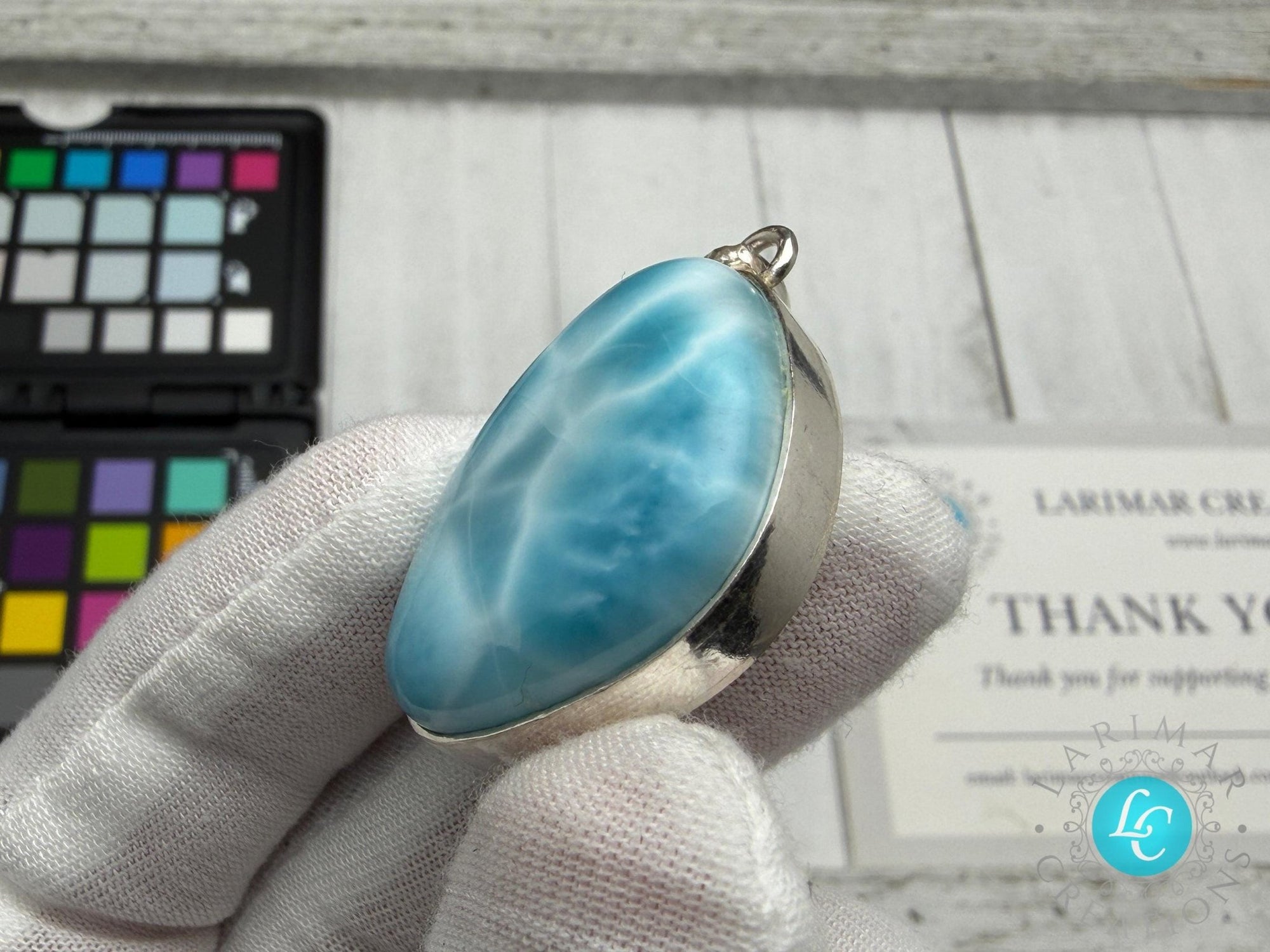 Natural Larimar Pendant in 925 Sterling Silver - Larimar Creations