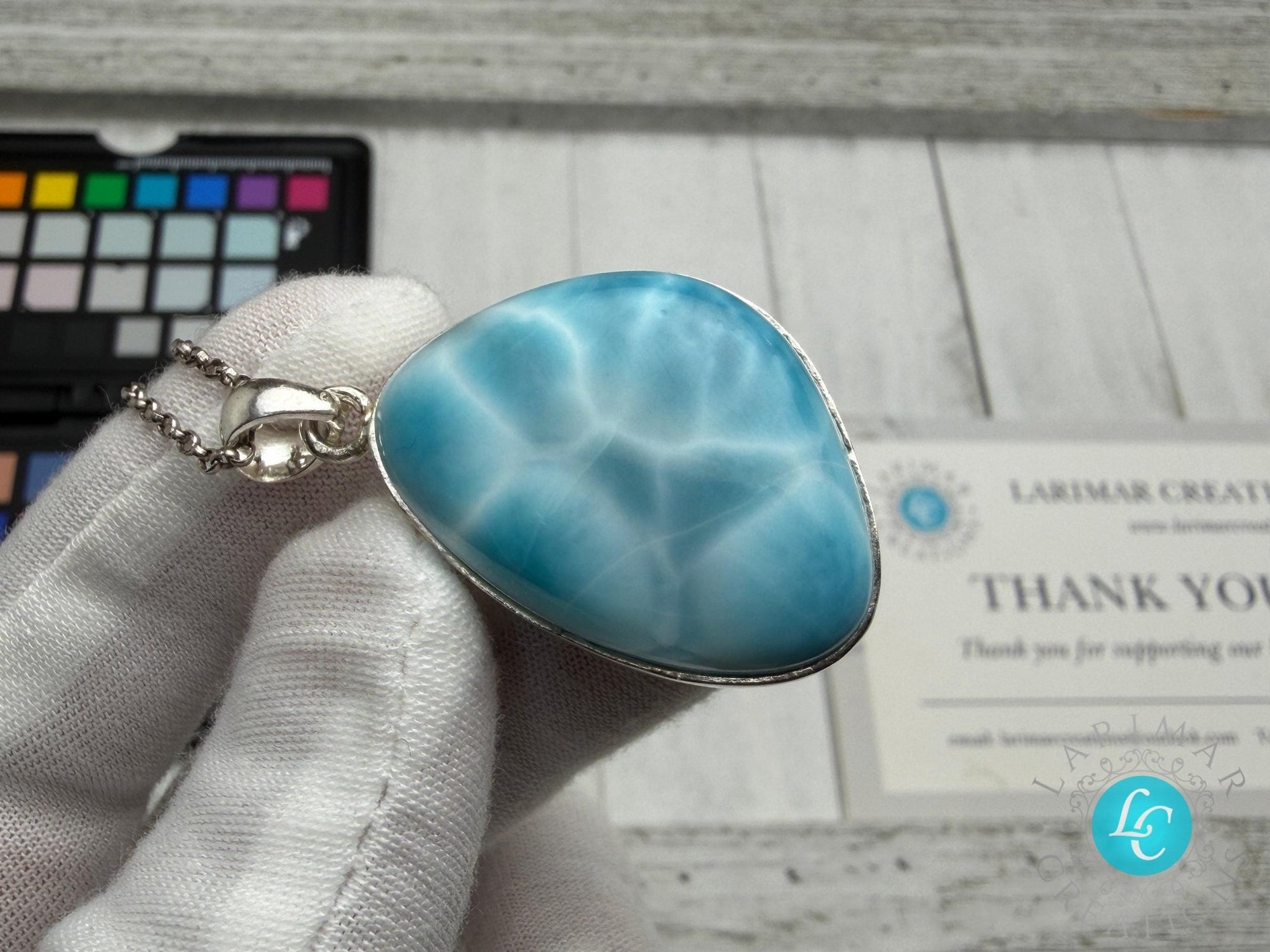 Natural Larimar Pendant in 925 Sterling Silver - Larimar Creations