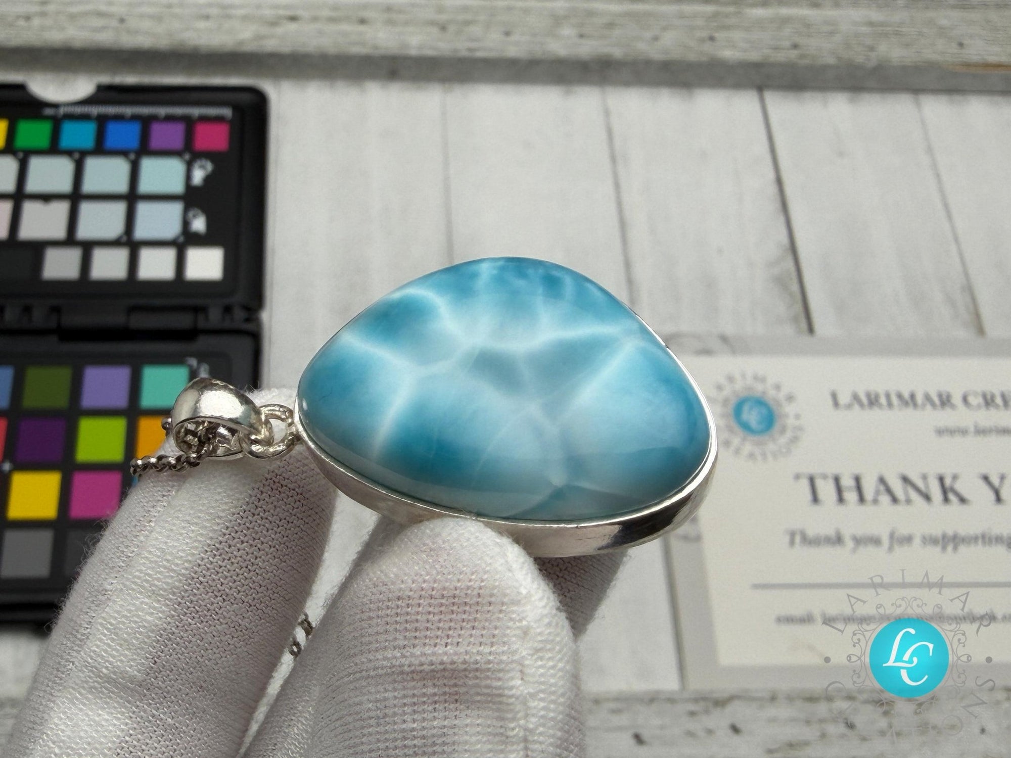 Natural Larimar Pendant in 925 Sterling Silver - Larimar Creations