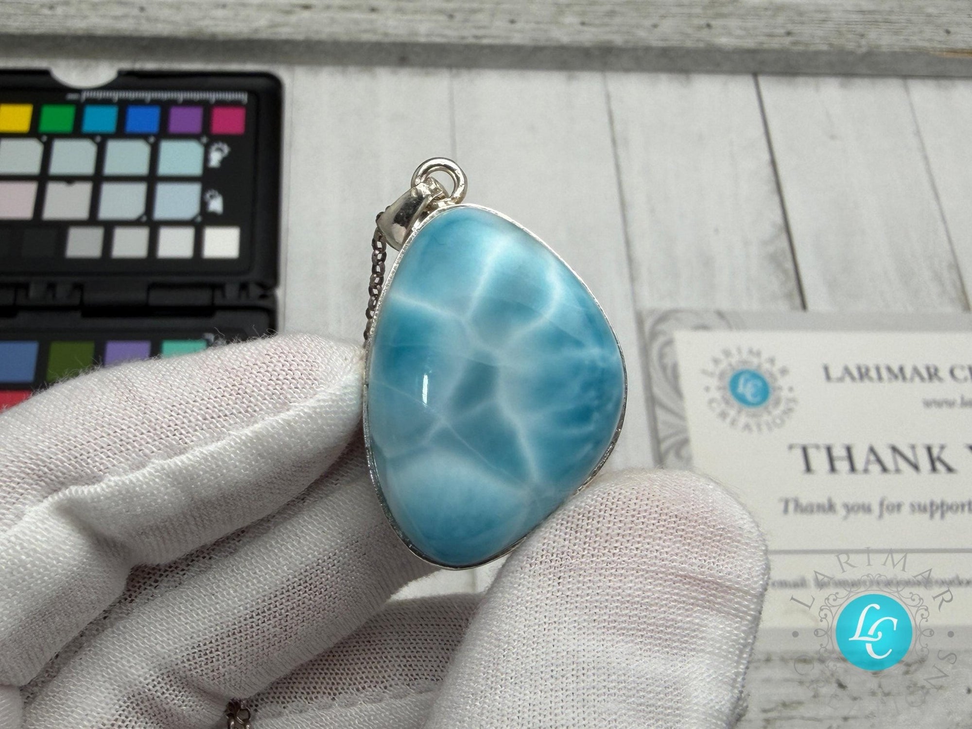 Natural Larimar Pendant in 925 Sterling Silver - Larimar Creations