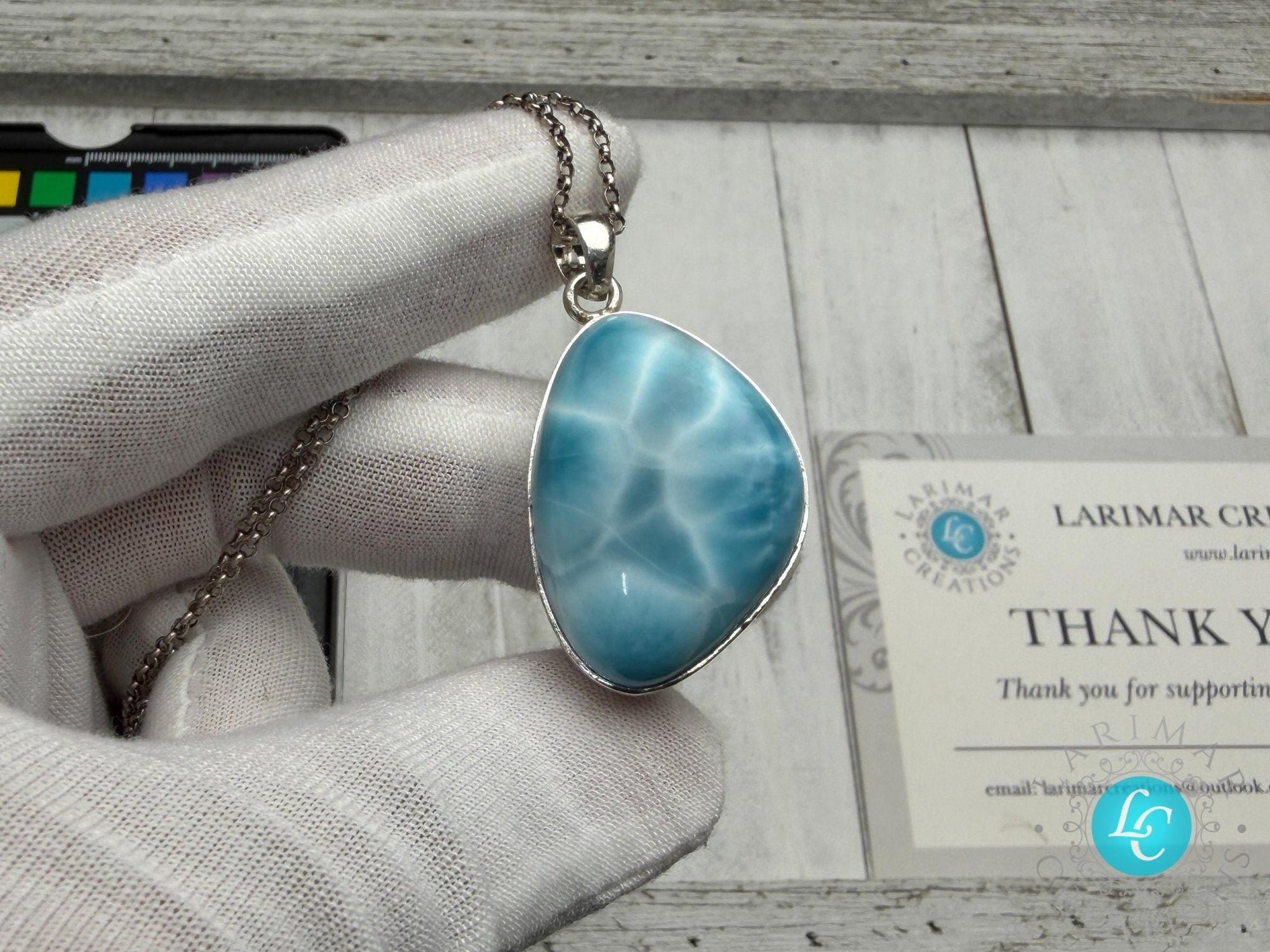 Natural Larimar Pendant in 925 Sterling Silver - Larimar Creations