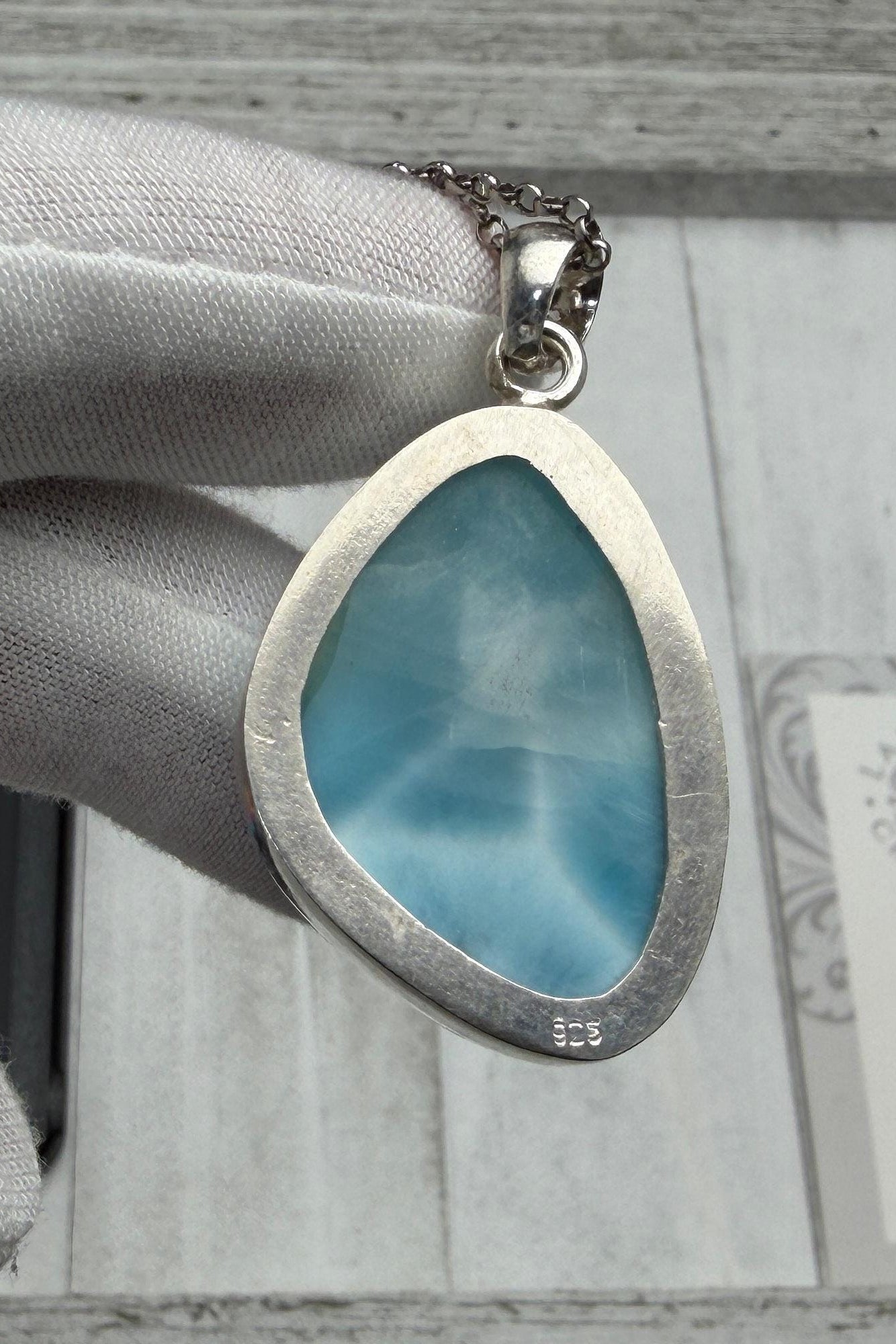 Natural Larimar Pendant in 925 Sterling Silver - Larimar Creations