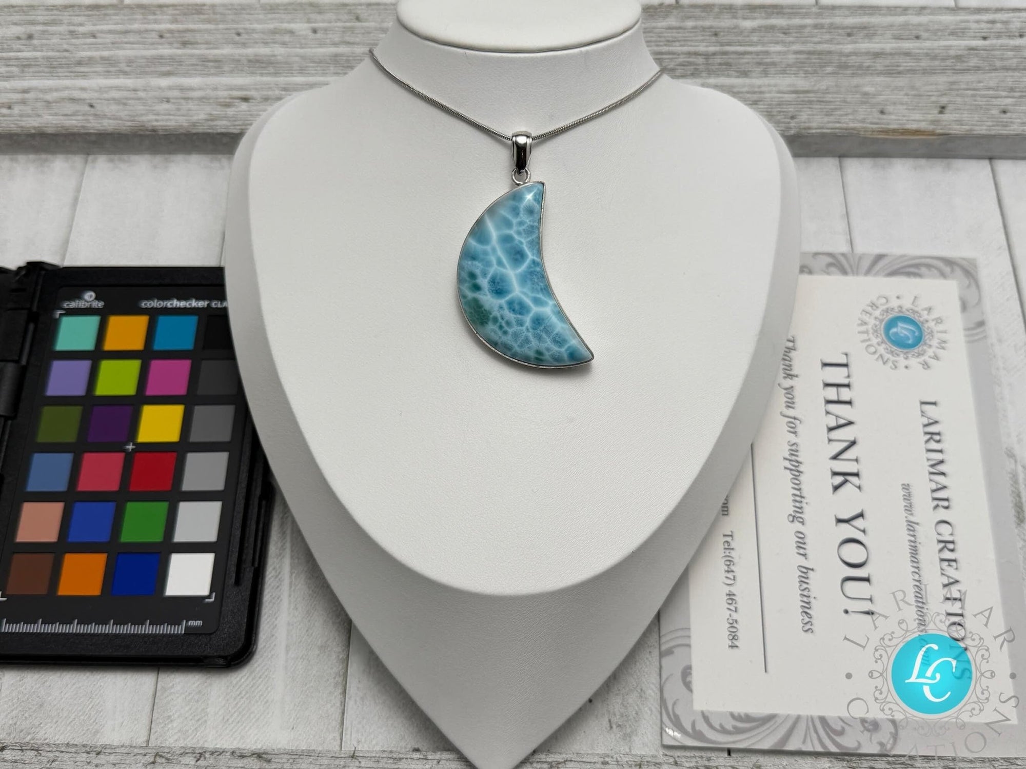 Polished Larimar Moon Cabochon - Larimar Creations