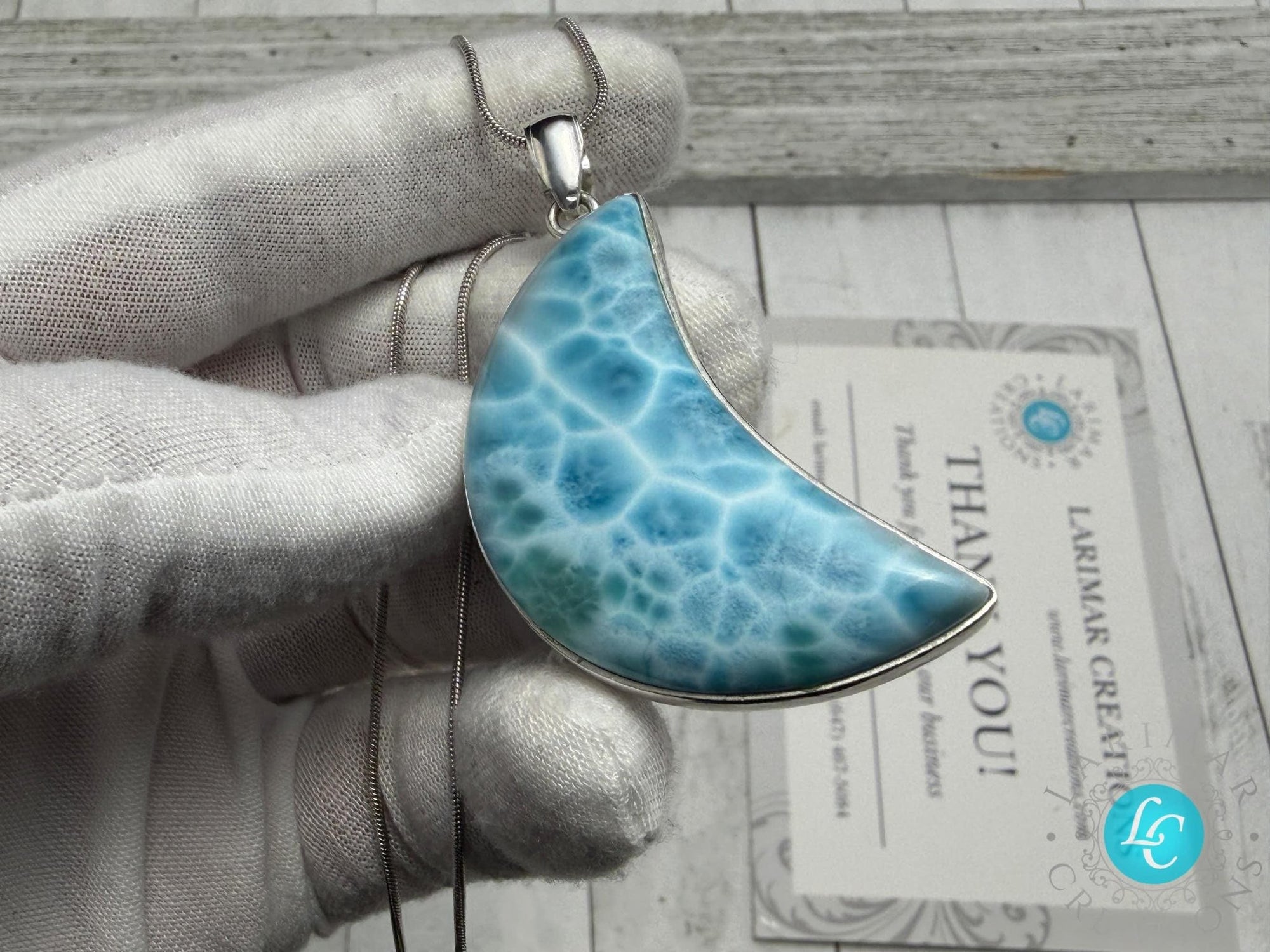 Polished Larimar Moon Cabochon - Larimar Creations