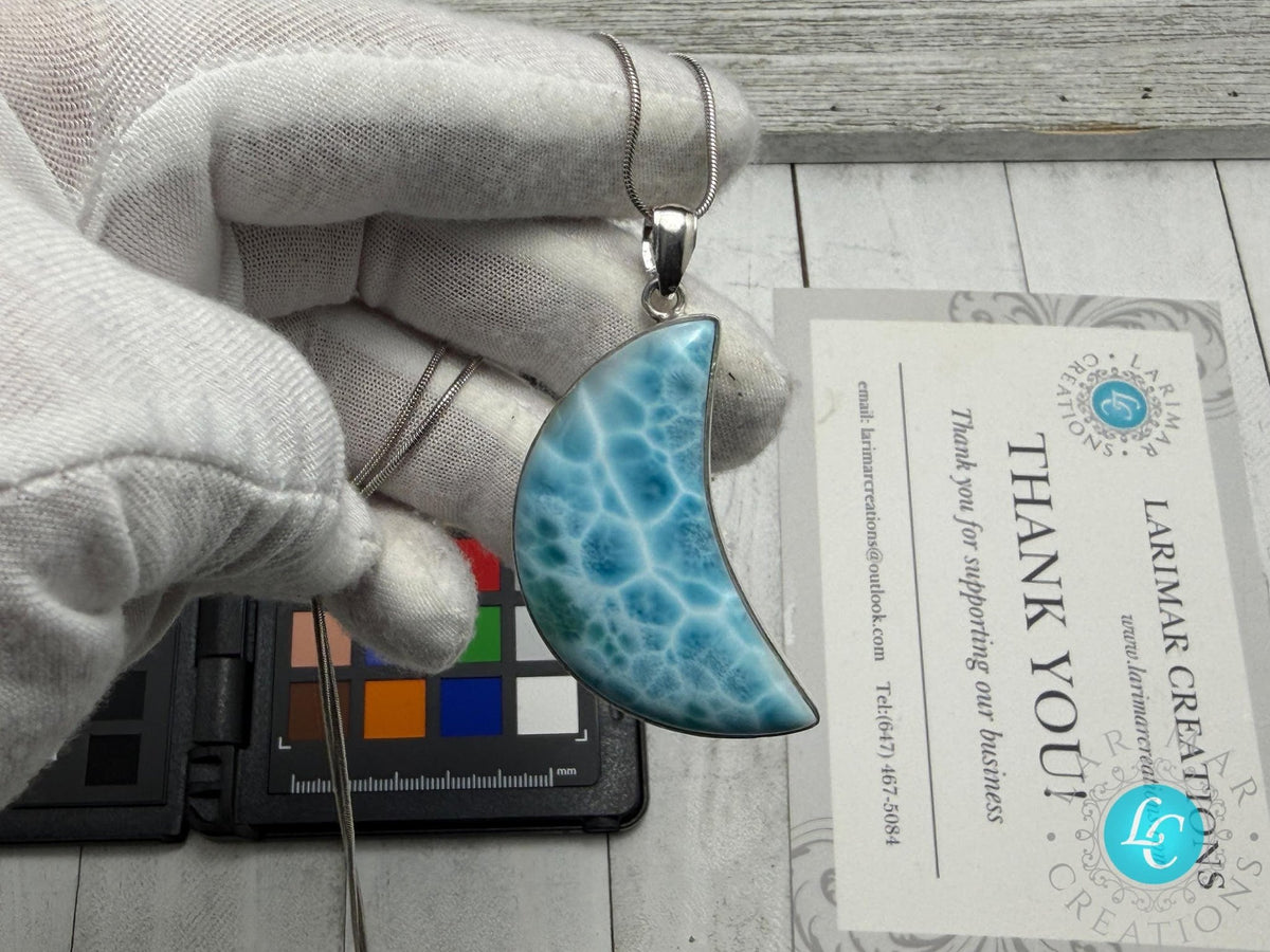 Polished Larimar Moon Cabochon - Larimar Creations
