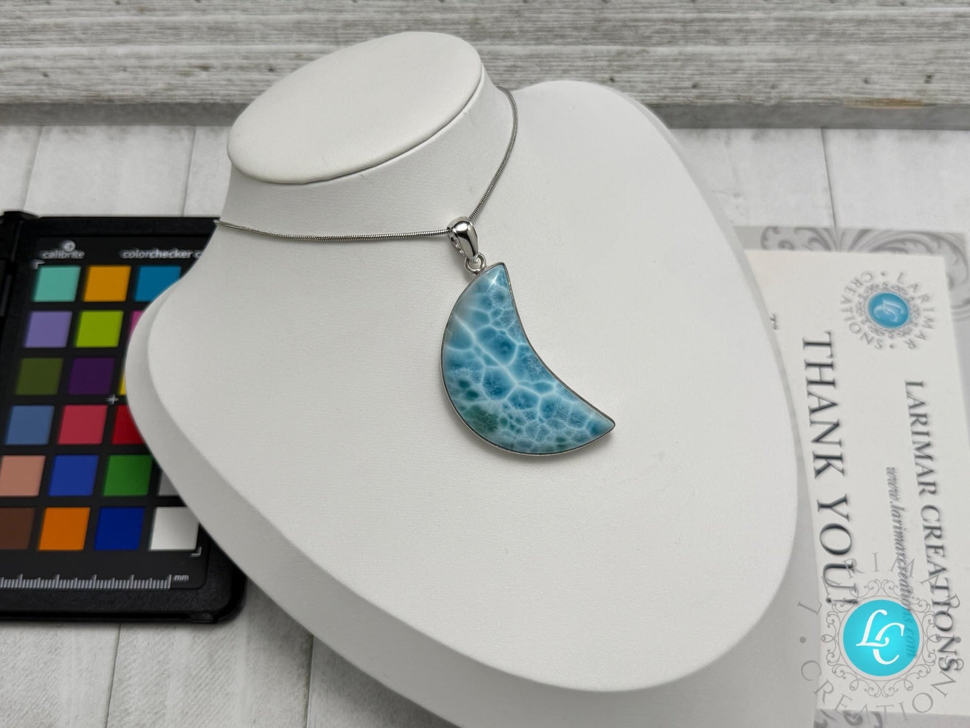 Polished Larimar Moon Cabochon - Larimar Creations