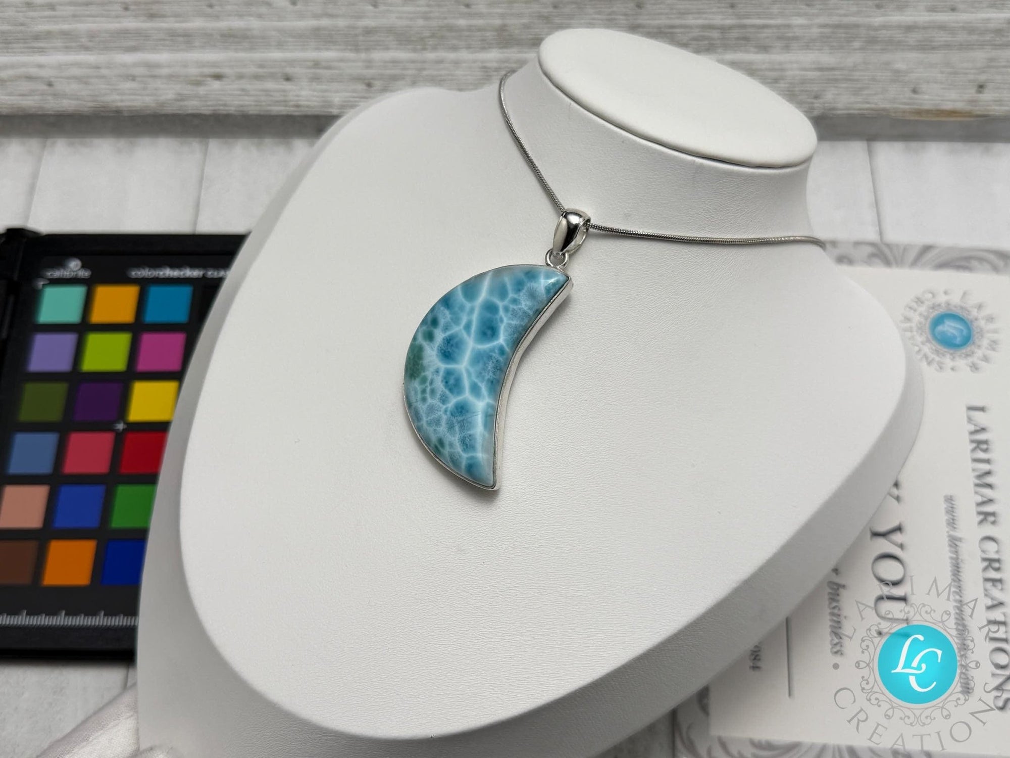 Polished Larimar Moon Cabochon - Larimar Creations