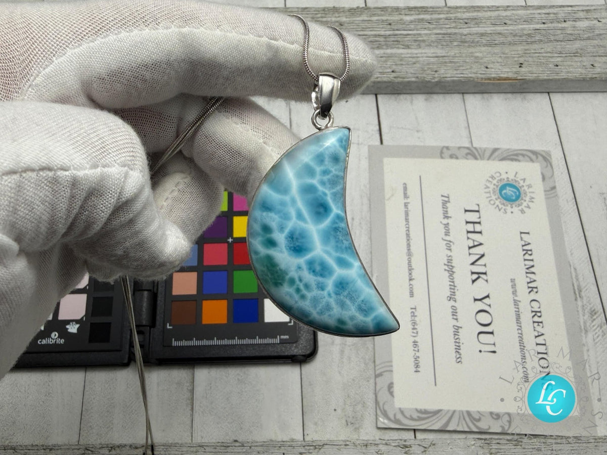 Polished Larimar Moon Cabochon - Larimar Creations