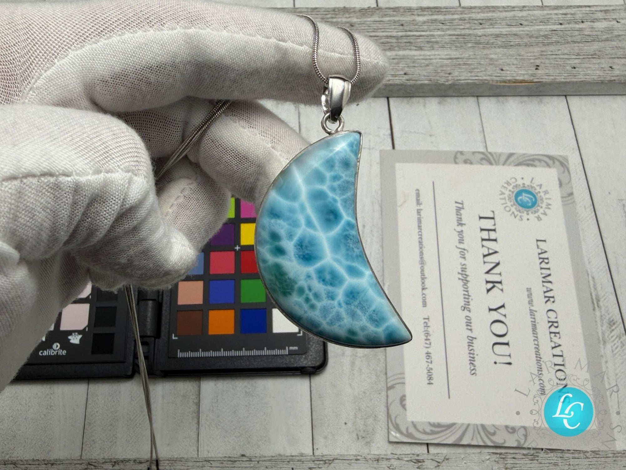 Polished Larimar Moon Cabochon - Larimar Creations