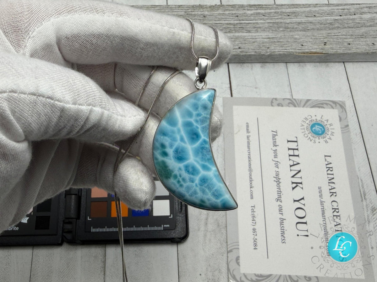Polished Larimar Moon Cabochon - Larimar Creations