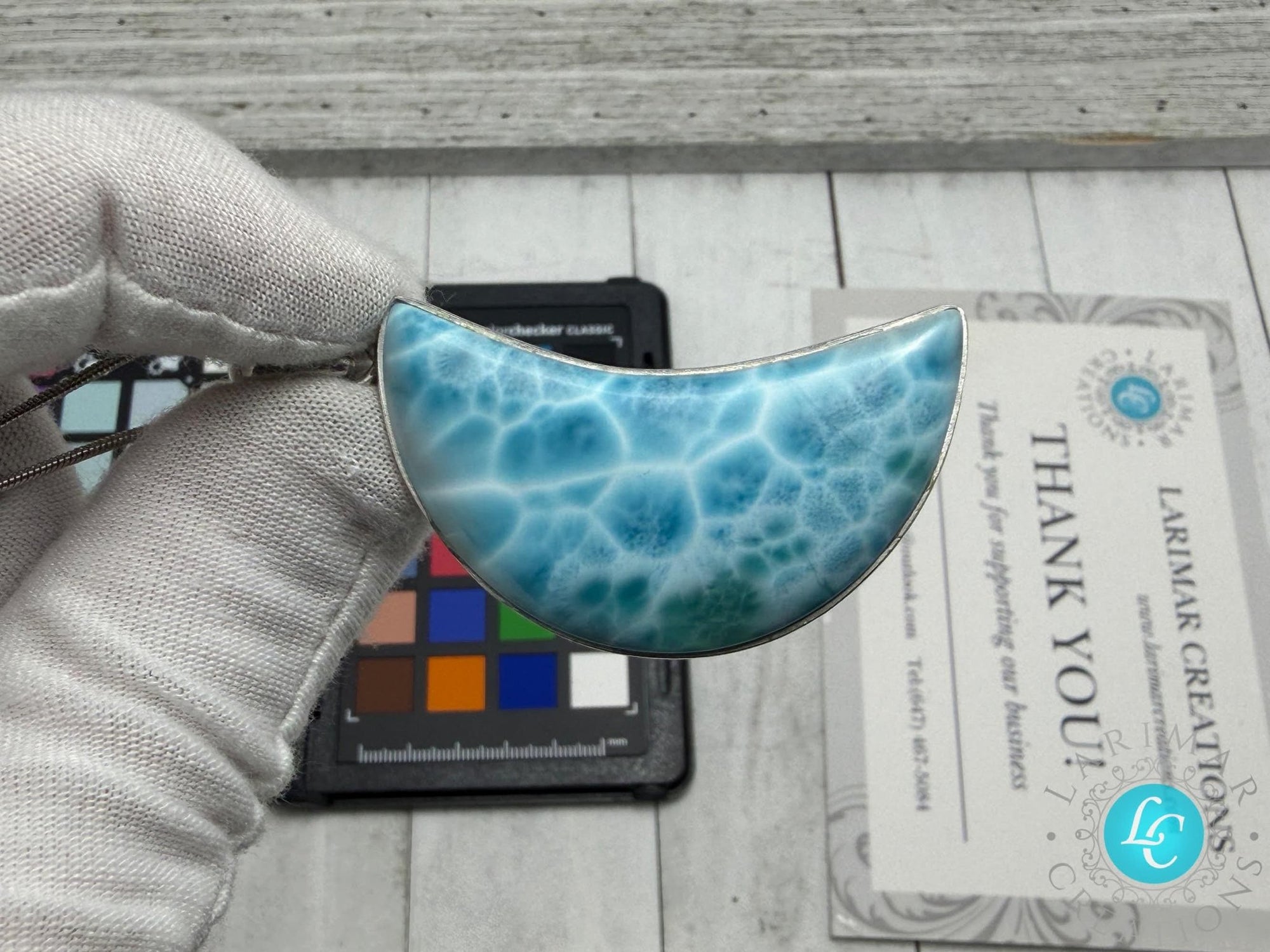 Polished Larimar Moon Cabochon - Larimar Creations