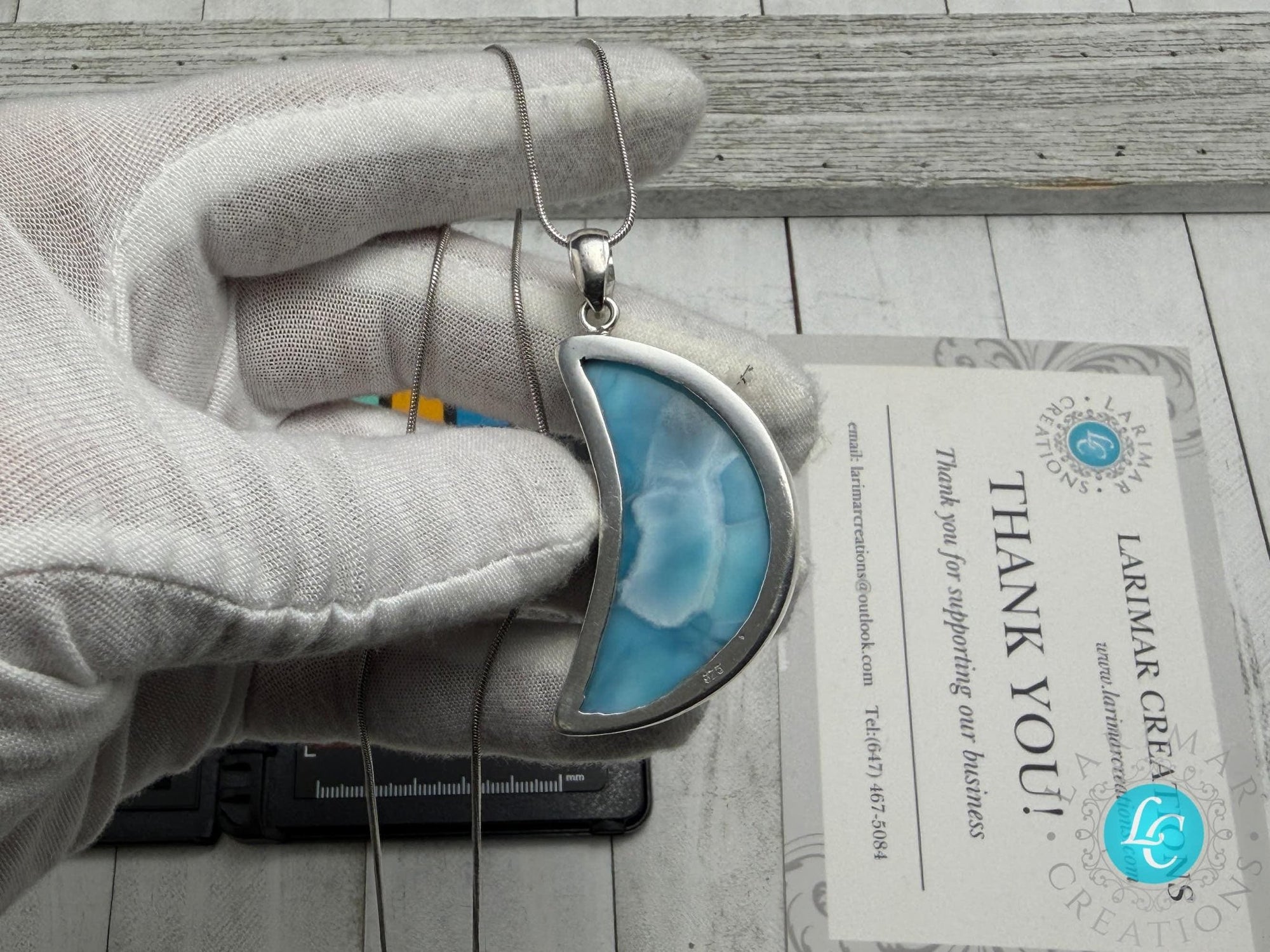 Polished Larimar Moon Cabochon - Larimar Creations