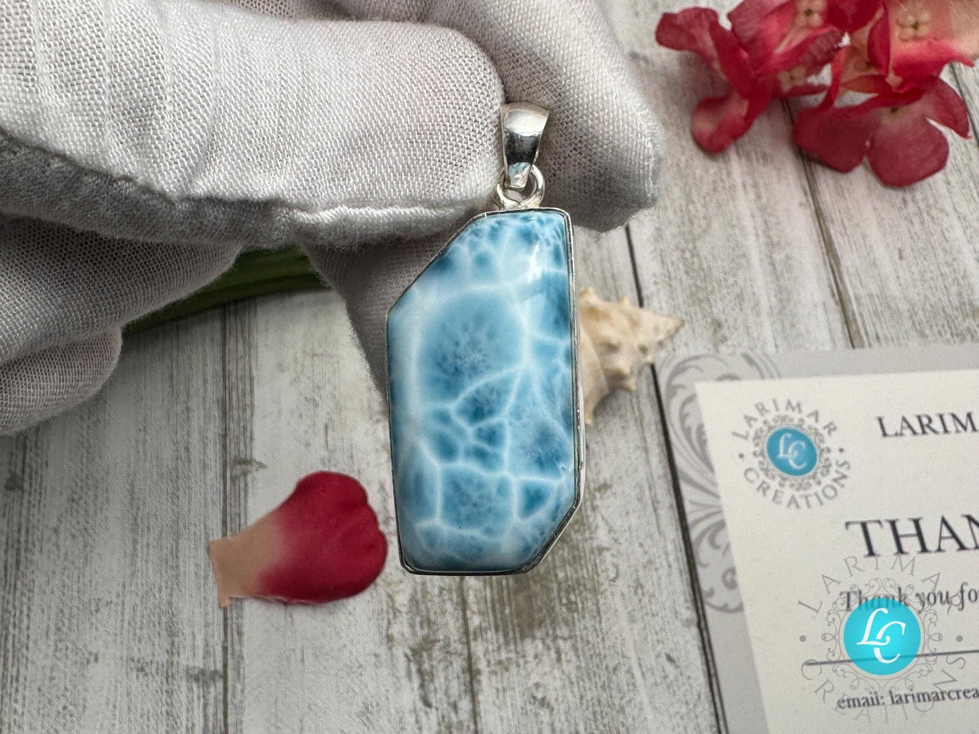 Premium AAA Larimar Pendant | Dominican Turtleback Gemstone - Larimar Creations