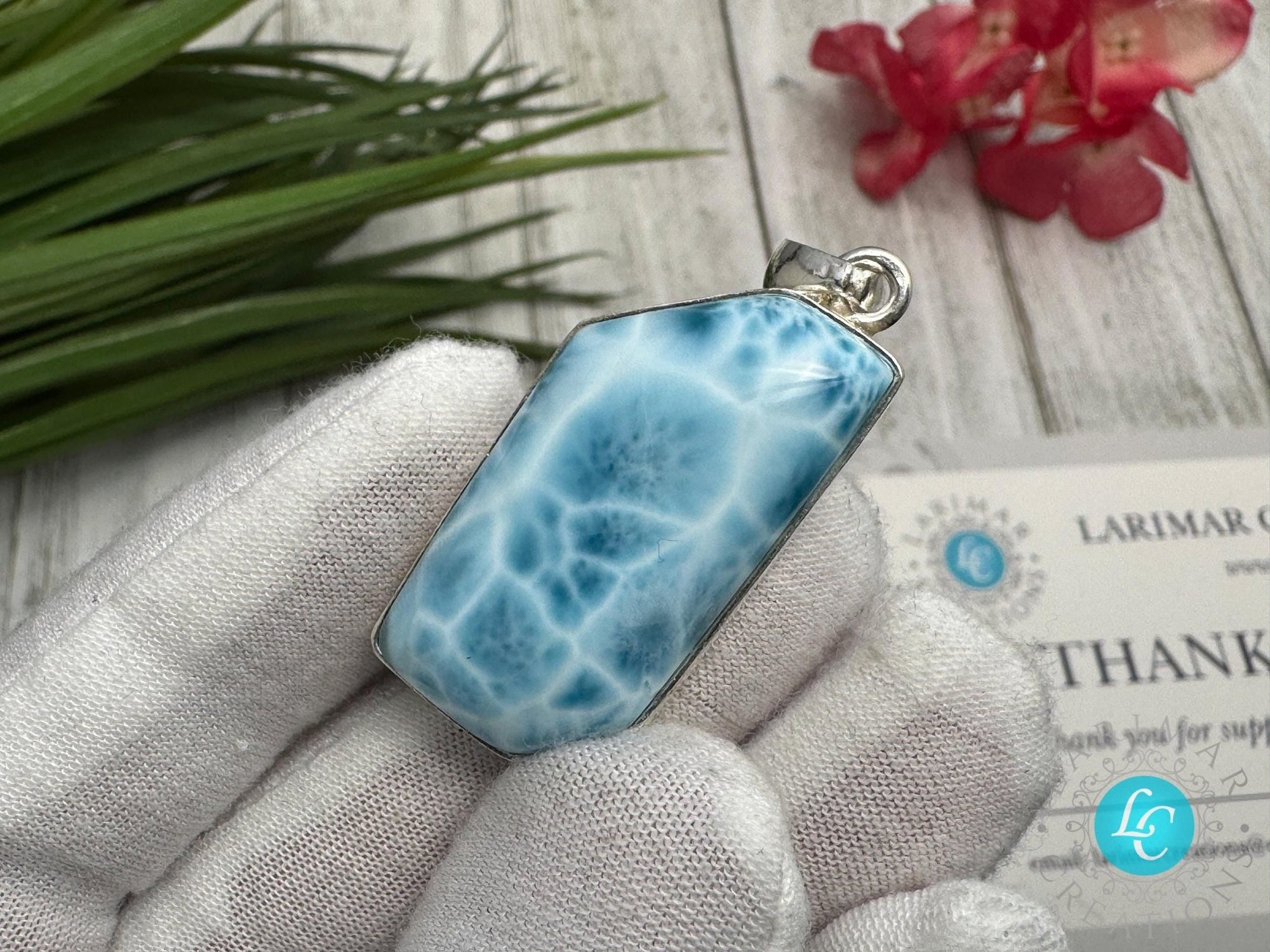 Premium AAA Larimar Pendant | Dominican Turtleback Gemstone - Larimar Creations