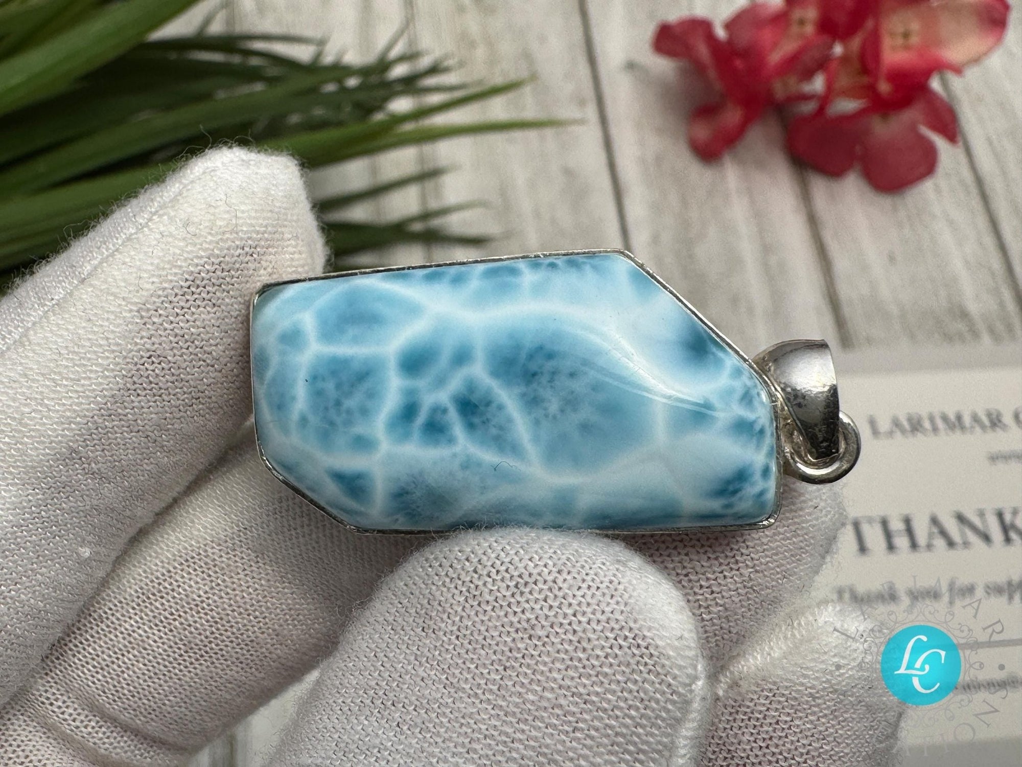 Premium AAA Larimar Pendant | Dominican Turtleback Gemstone - Larimar Creations