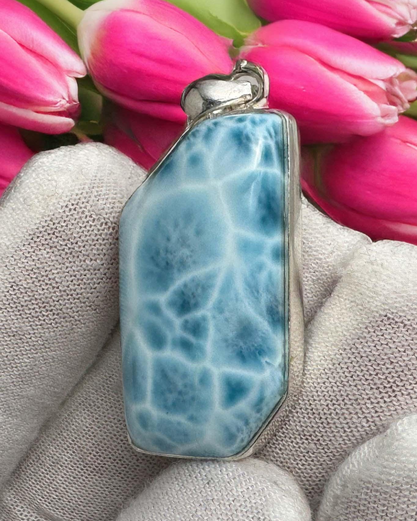 Premium AAA Larimar Pendant | Dominican Turtleback Gemstone - Larimar Creations