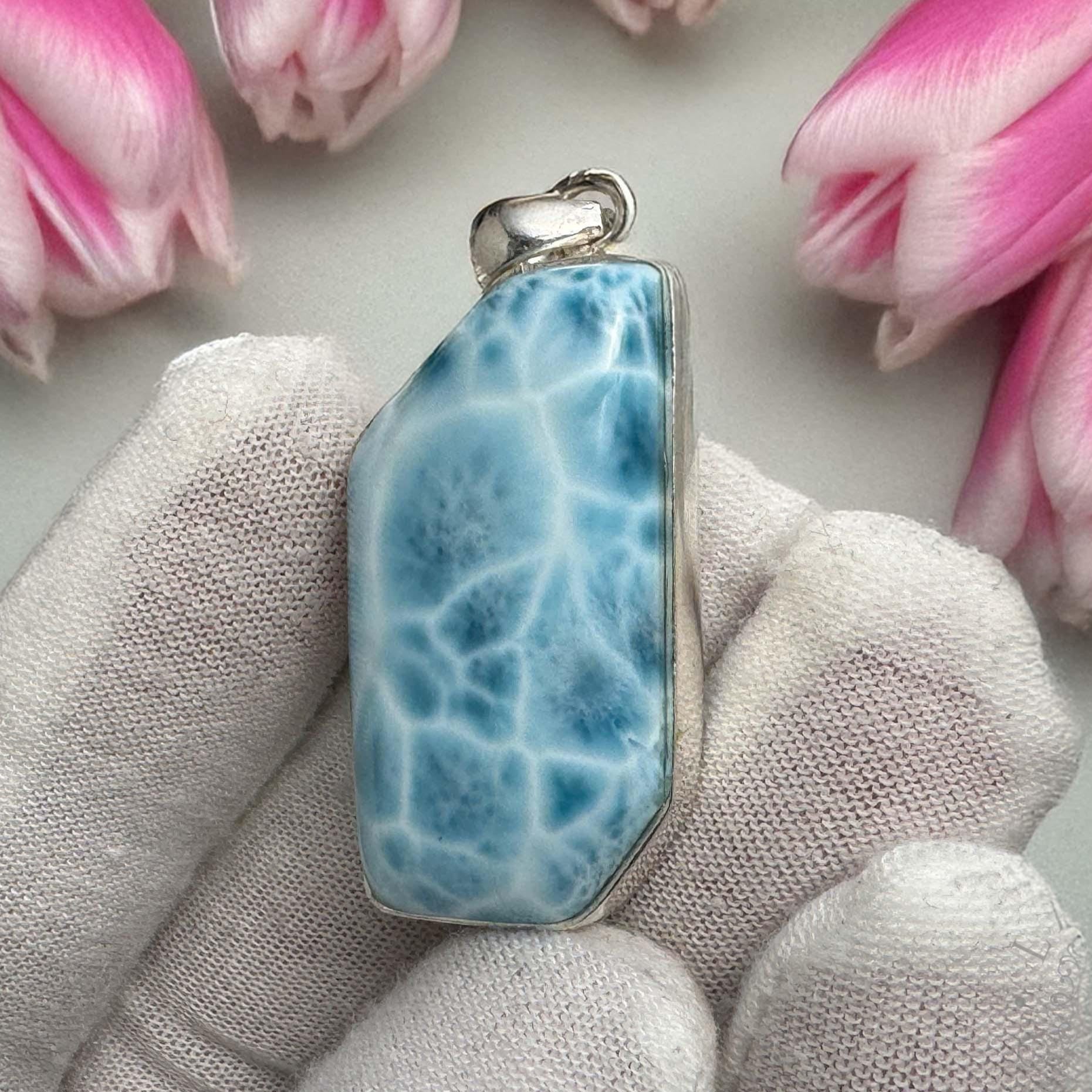 Premium AAA Larimar Pendant | Dominican Turtleback Gemstone - Larimar Creations