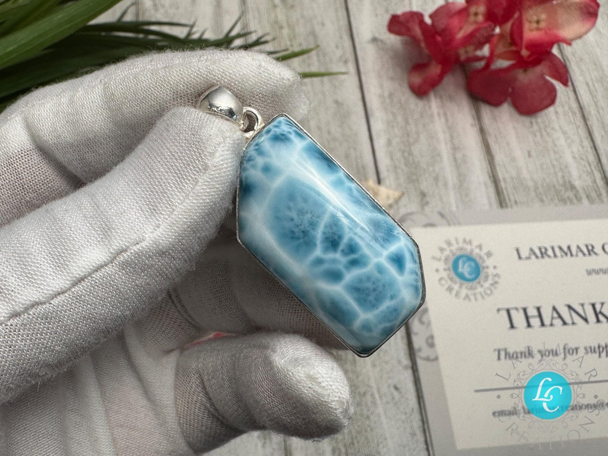 Premium AAA Larimar Pendant | Dominican Turtleback Gemstone - Larimar Creations