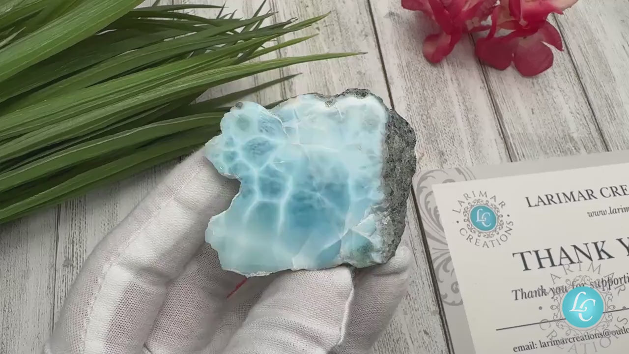 AAA Small Larimar Cabochon, Deep Sea Blue Collector Gemstone, Mirror Polished Ocean Pattern, High Quality Decor Gift, Tranquil Crystal Stone