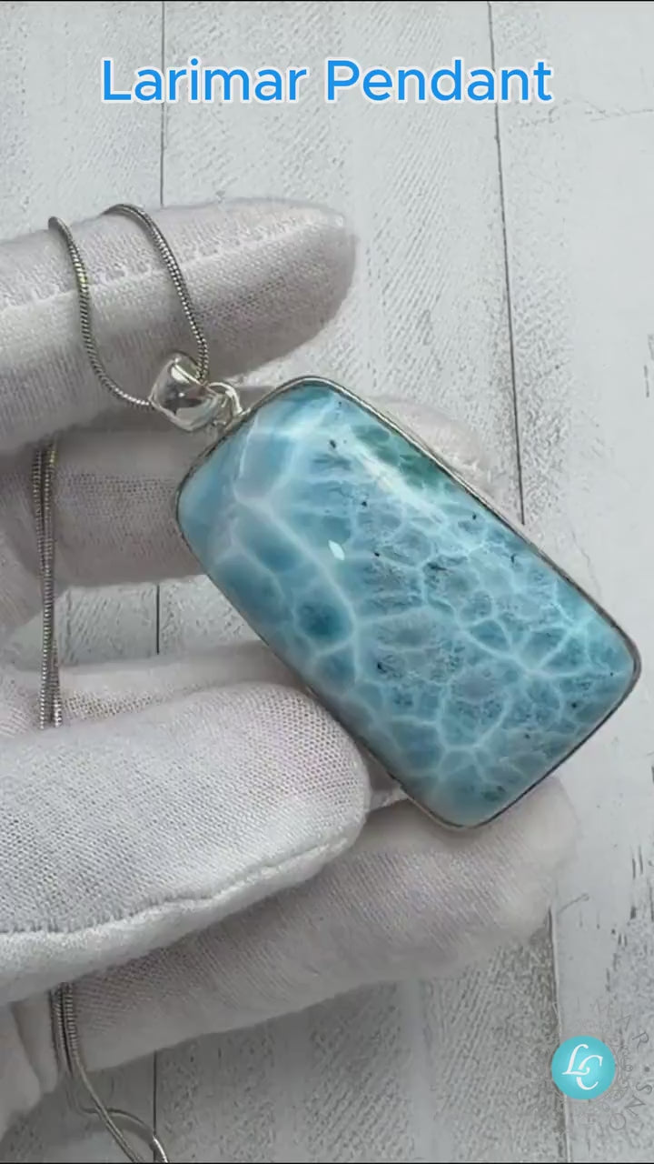Extra Large Larimar Pendant Necklace | 40.7g Rectangular Caribbean Blue Boho Statement Jewelry