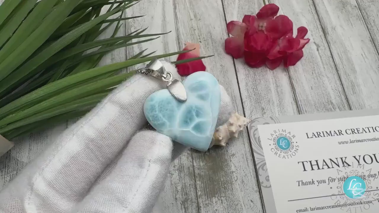 Larimar Heart Pendant: Sterling Silver Caribbean Gemstone Jewelry