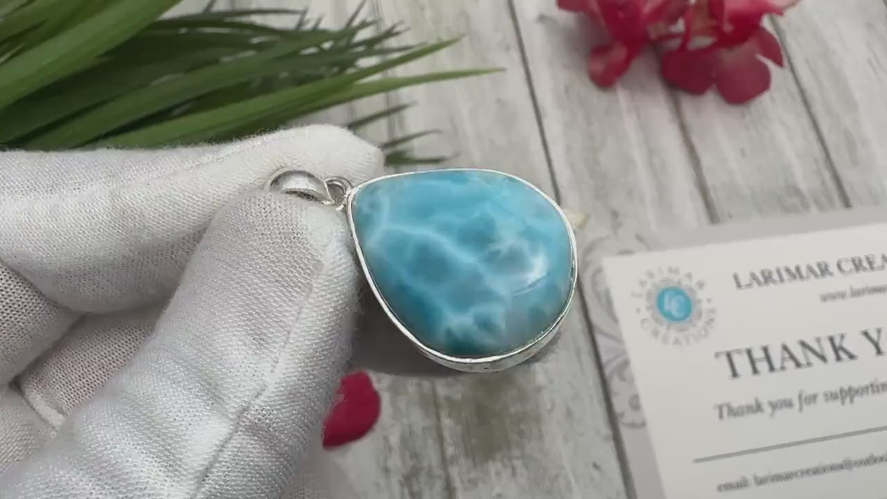 Larimar silver: Perfect Size Larimar Necklace-Larimar Jewelry-Birthstone Necklaces - June Birthstone Necklace-Gift For Her- Larimar