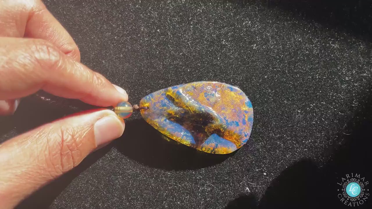 Blue Amber Pendant Teardrop, Blue Amber Dominican, Blue Amber Necklace Pear Shape, Dominican Amber Pendant