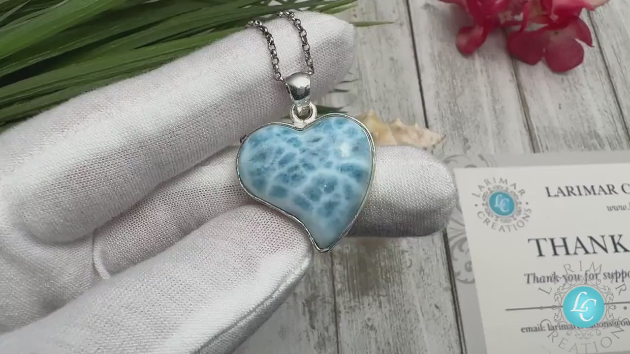 Natural Larimar Heart | Polished Caribbean Gemstone | Jewelry 925 sterling Silver | Healing Crystal Larimar heart | Unique Gift Idea