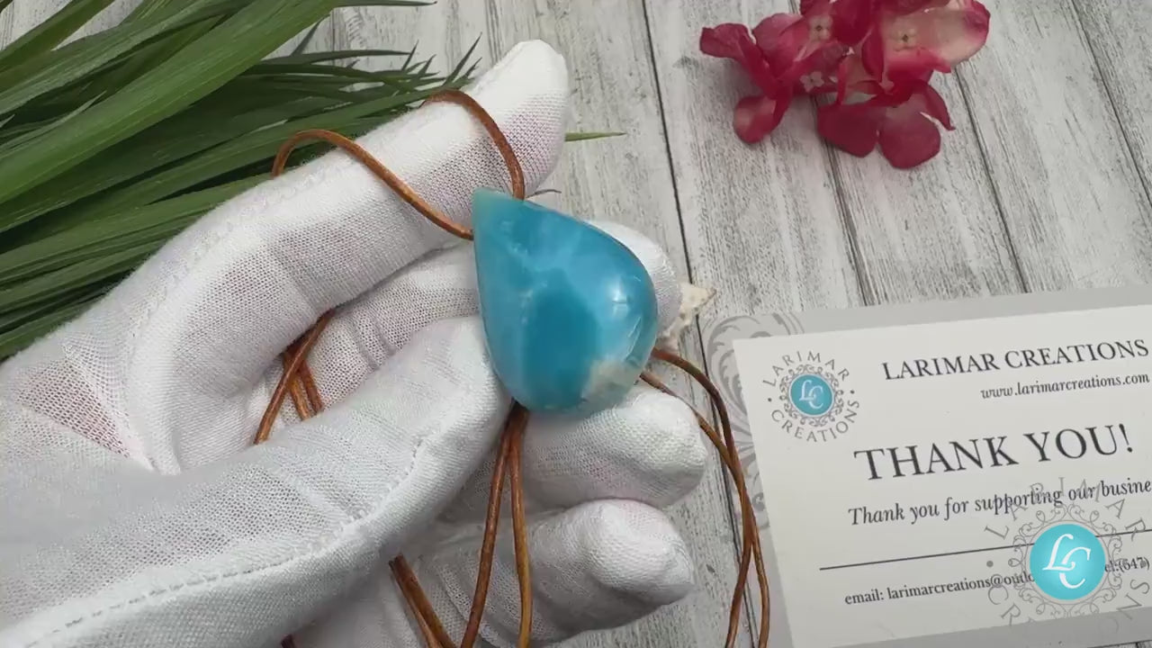 Larimar Pendant Necklace | Limited Edition Super Blue Larimar | AAA Quality Fractal Larimar Jewelry | Unique Handmade Gift for Her