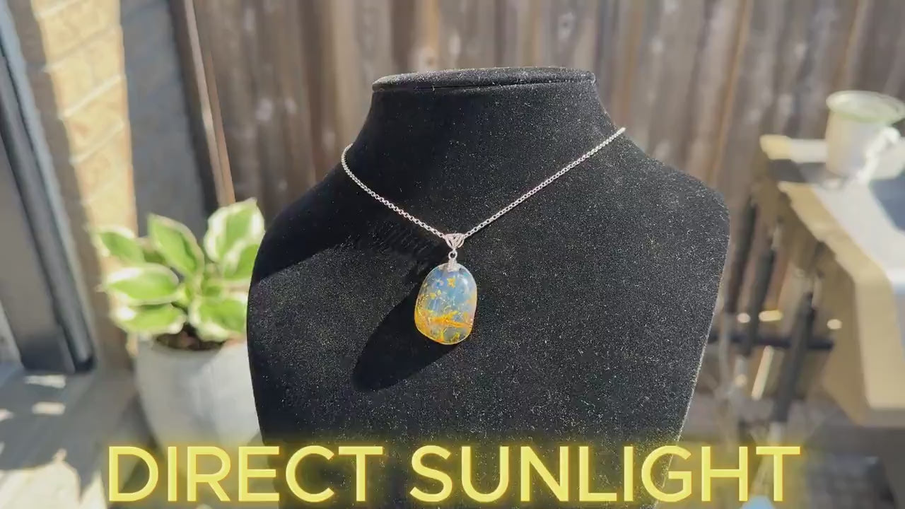 Dominican Blue Amber Pendant – 925 Sterling Silver Necklace – Natural Blue Gemstone Jewelry – Handmade Amber Gift for Her, blue Amber teardr