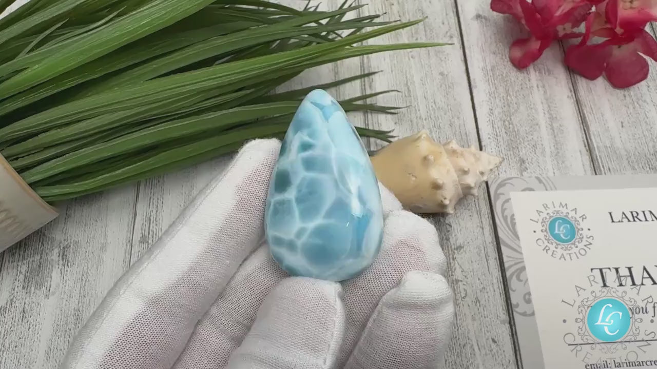 Natural Larimar Teardrop Cabochon – Blue Dominican Larimar Gemstone for Jewelry Making
