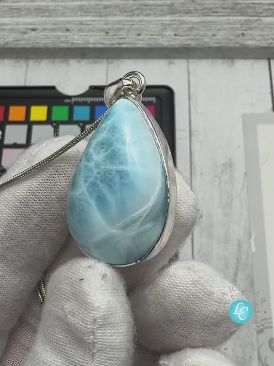 Teardrop Larimar Pendant Necklace, 925 Sterling Silver, Dominican AAA Kidney Pattern