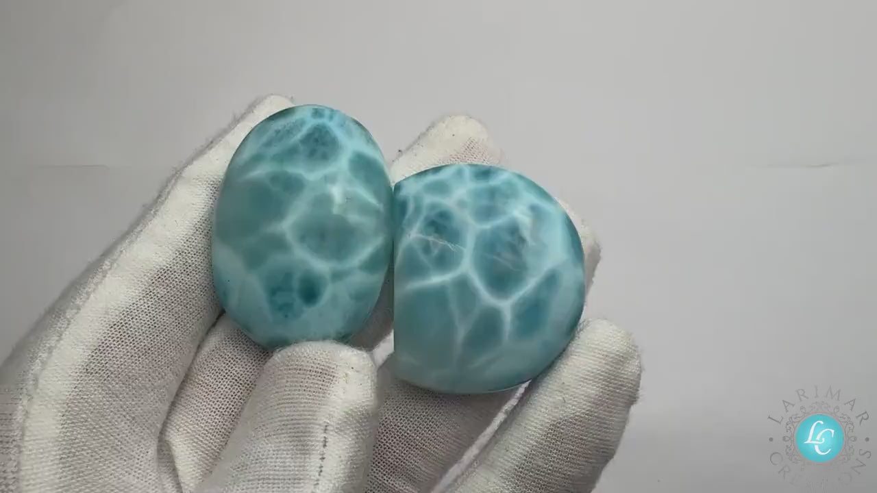 Larimar Cabochon Oval, larimar palm stone,  QTY. 2 Oval-shaped polished Larimar turtleback, larimar high-quality AAAA cabochon