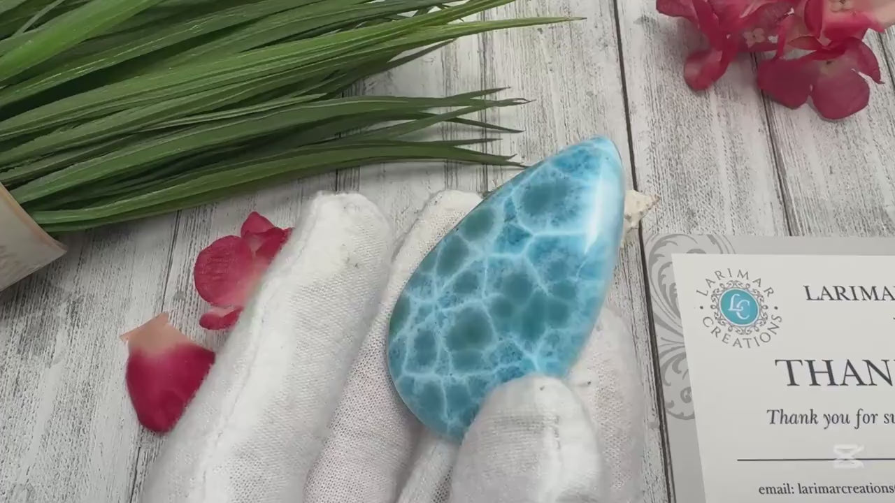 High-Quality Larimar Cabochon | Natural Caribbean Blue Gemstone | Hand-Polished Jewelry Making Stone | Unique Statement Piece | 127 Carats