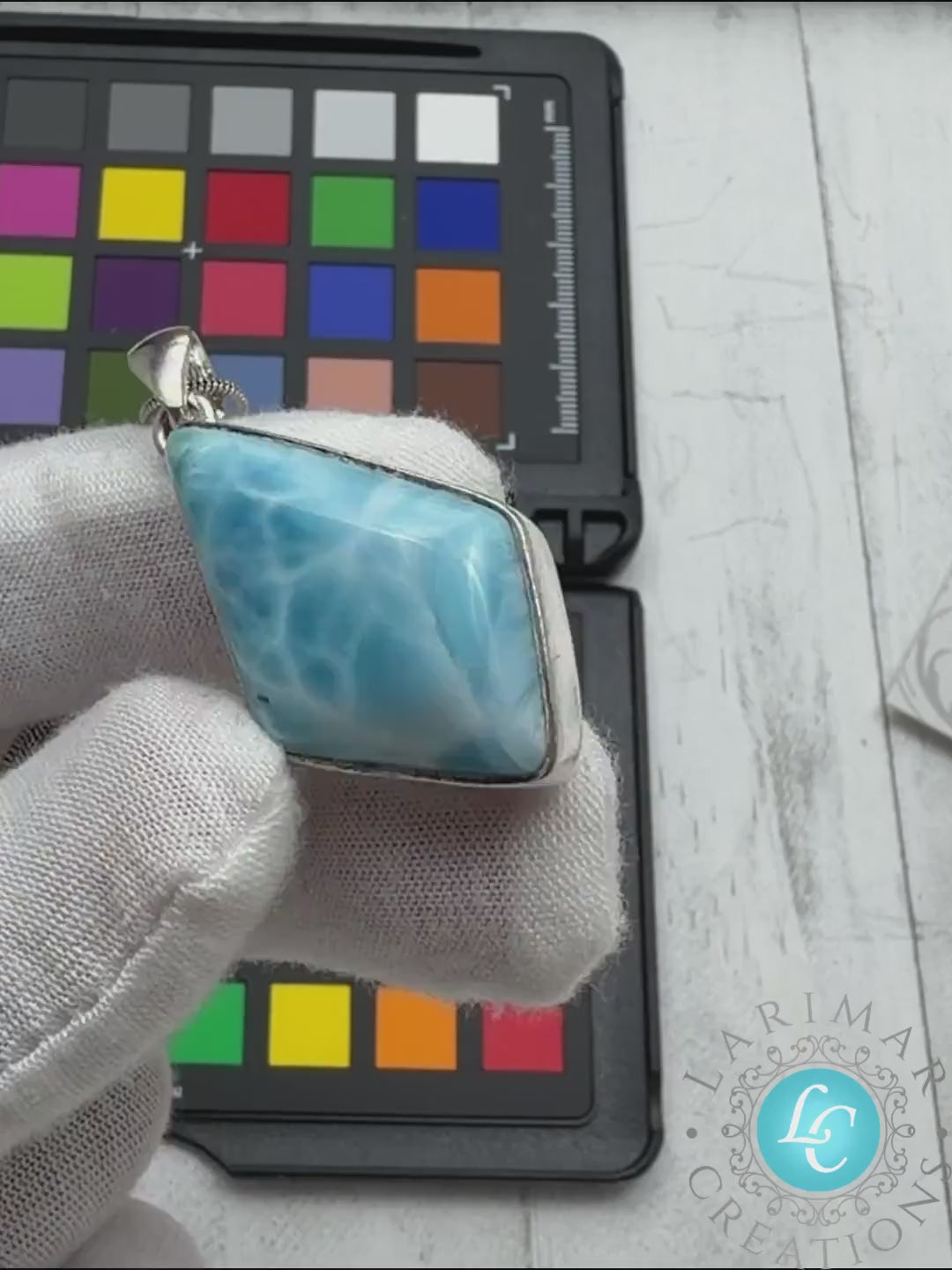 Larimar diamond shape Pendant Necklace Sterling Silver Dominican AAA Stone Healing Crystal Jewelry