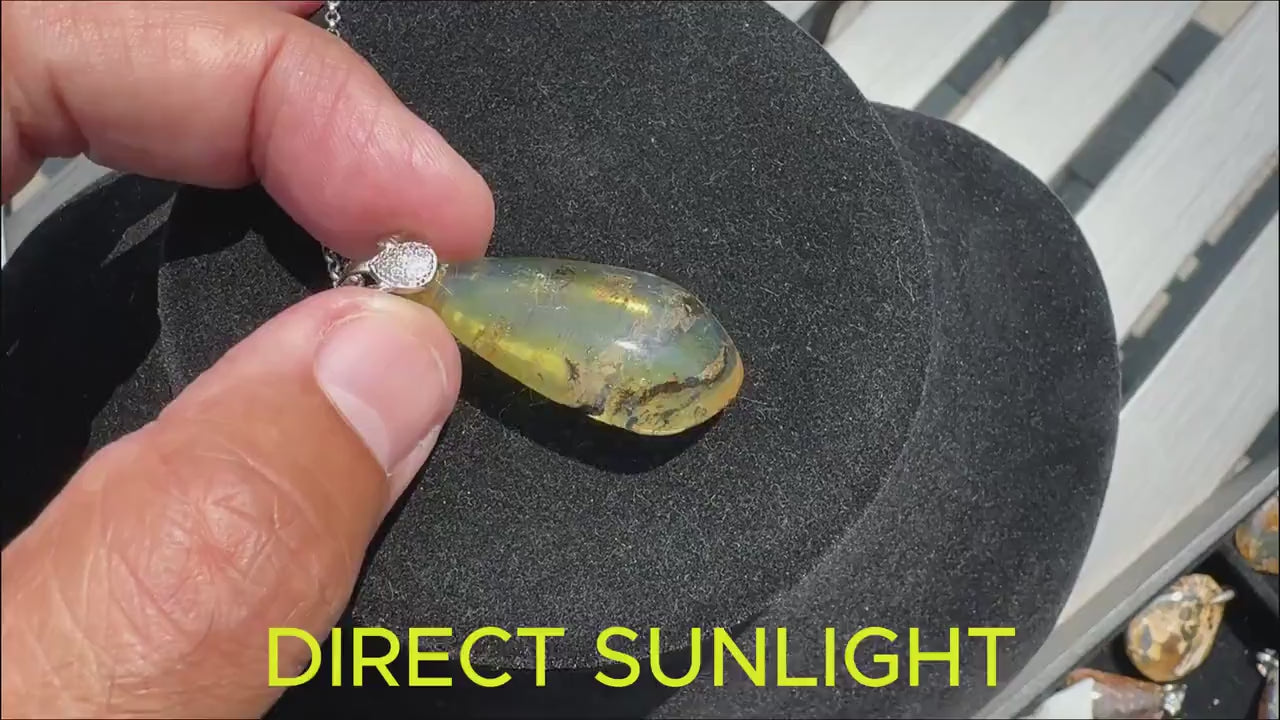 Dominican Blue Amber Pendant: Sterling Silver Necklace, Healing Gemstone
