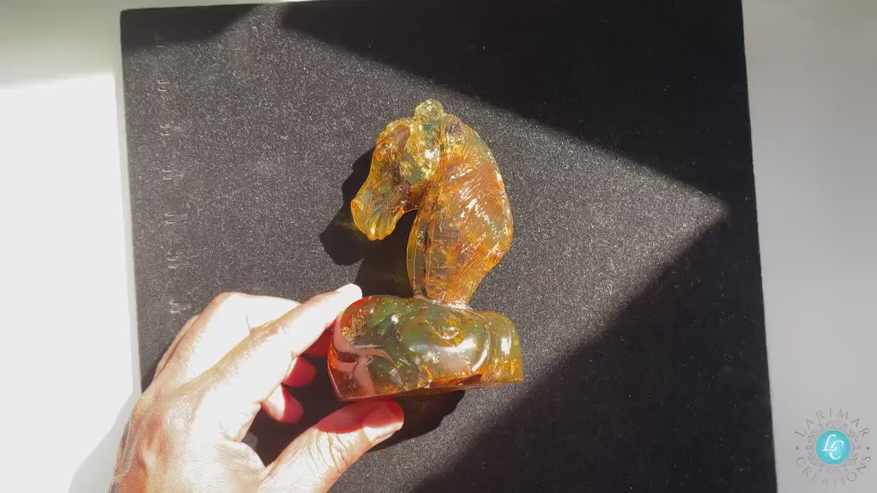Green amber Dominican Horse Carving made with Authentic Dominican Green Amber Stone very realistic horse head carving in Dominican Amber