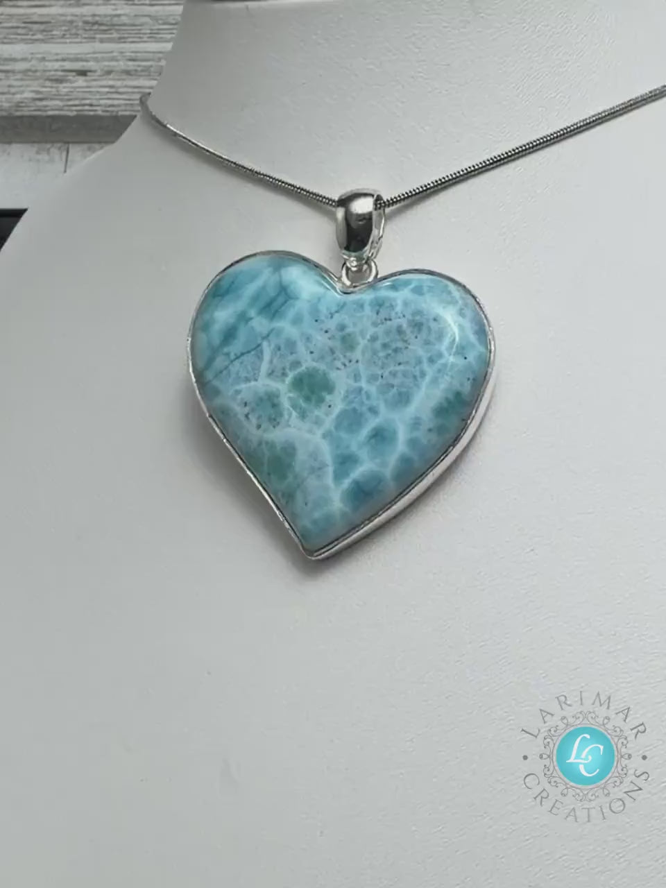 Dominican Larimar Heart Necklace Sterling Silver Blue Ocean Gemstone Pendant Gift