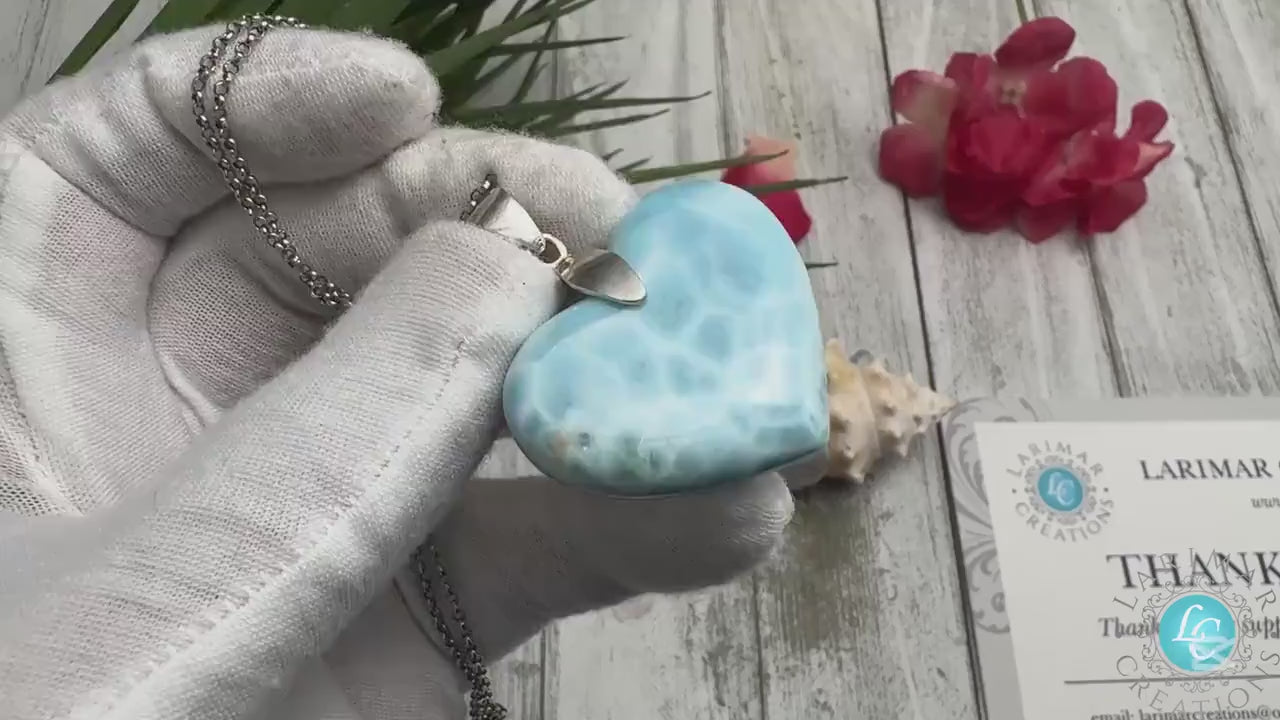AAA Larimar Heart Stone: Polished Dominican Cabochon (115 Carats)